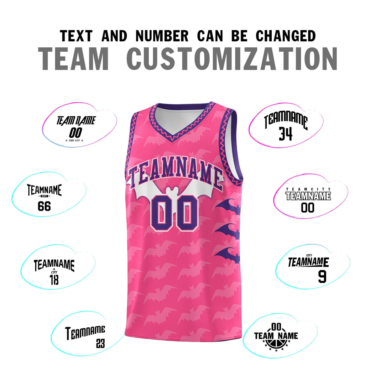Custom Pink Purple Bat Pattern Halloween Basketball Jersey | For Men,For Kid,For Youth,Sublimation Printed,Perfect for Training,Perfect for Parties,Add Name and Numbern | KXKSHOP