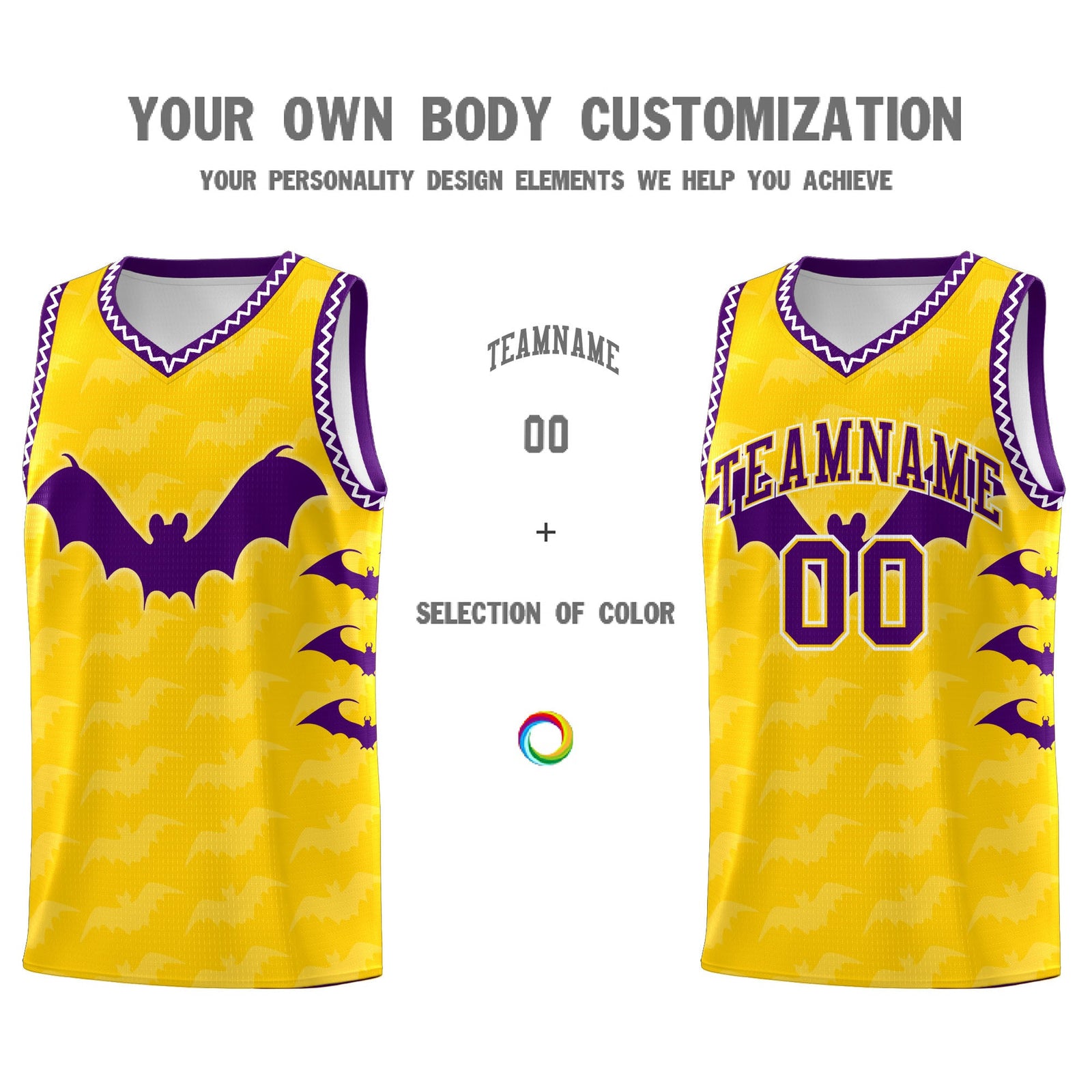 Custom Gold White Purple Bat Pattern Halloween Basketball Jersey | For Men,For Kid,For Youth,Sublimation Printed,Perfect for Training,Perfect for Parties,Add Name and Numbern | KXKSHOP
