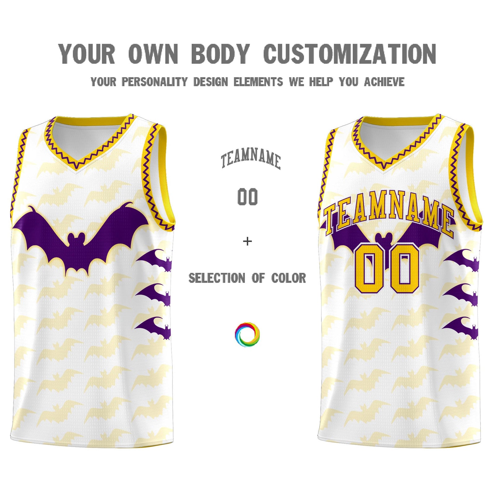 Custom White Purple Gold Bat Pattern Halloween Basketball Jersey | For Men,For Kid,For Youth,Sublimation Printed,Perfect for Training,Perfect for Parties,Add Name and Numbern | KXKSHOP