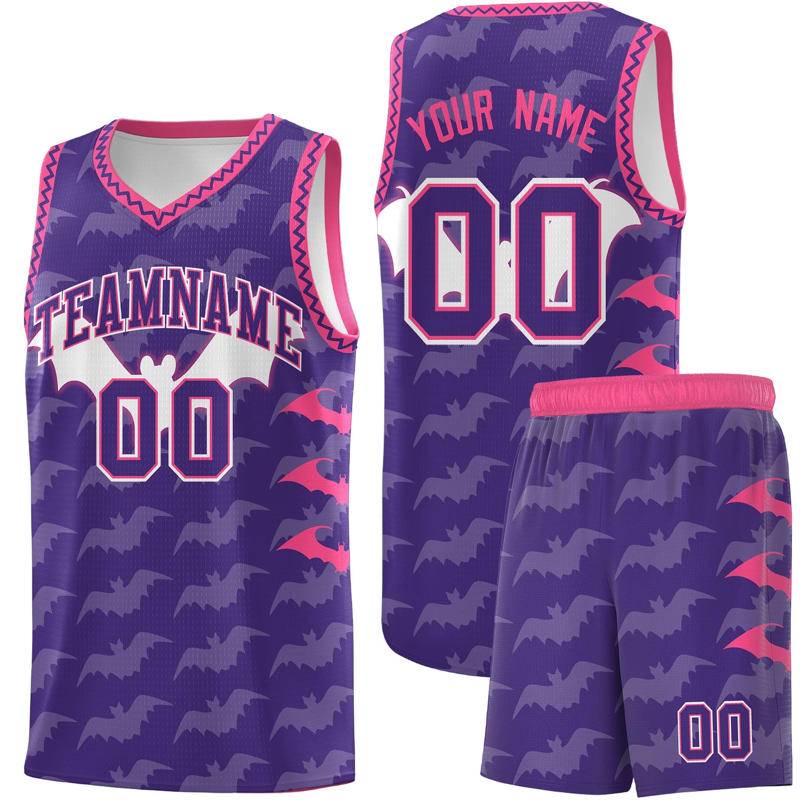 Custom Purple White Pink Bat Pattern Halloween Basketball Jersey | For Men,For Kid,For Youth,Sublimation Printed,Perfect for Training,Perfect for Parties,Add Name and Numbern | KXKSHOP