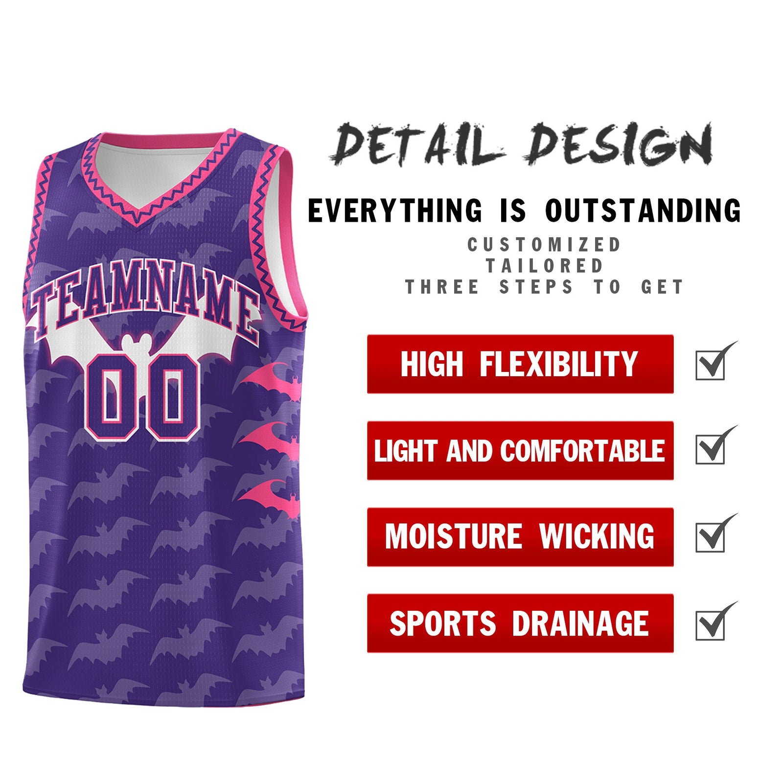 Custom Purple White Pink Bat Pattern Halloween Basketball Jersey | For Men,For Kid,For Youth,Sublimation Printed,Perfect for Training,Perfect for Parties,Add Name and Numbern | KXKSHOP
