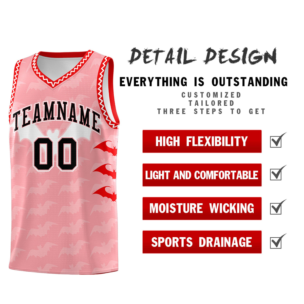 Custom Light Pink White Bat Pattern Halloween Basketball Jersey | For Men,For Kid,For Youth,Sublimation Printed,Perfect for Training,Perfect for Parties,Add Name and Numbern | KXKSHOP