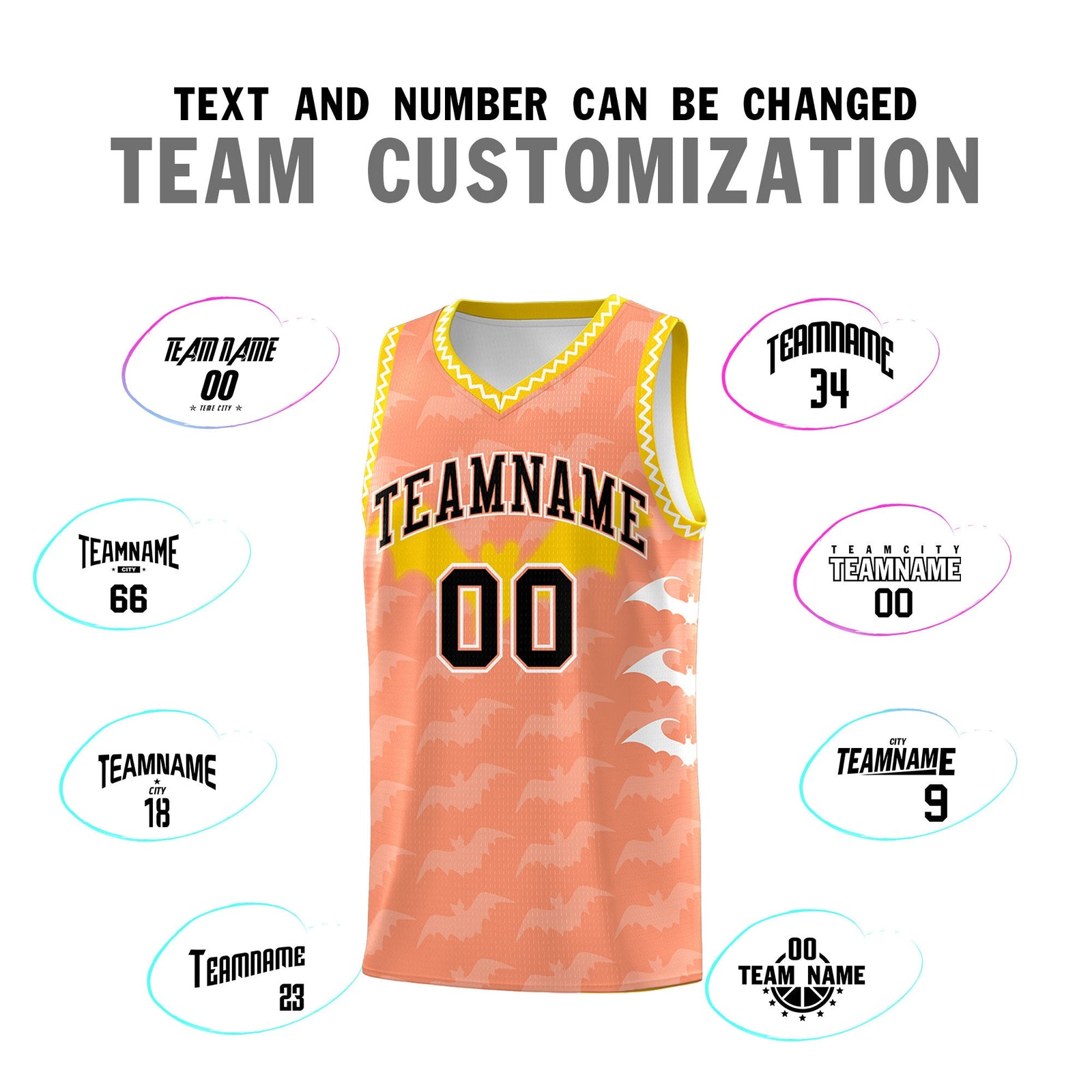 Custom Light Orange White Bat Pattern Halloween Basketball Jersey | For Men,For Kid,For Youth,Sublimation Printed,Perfect for Training,Perfect for Parties,Add Name and Numbern | KXKSHOP