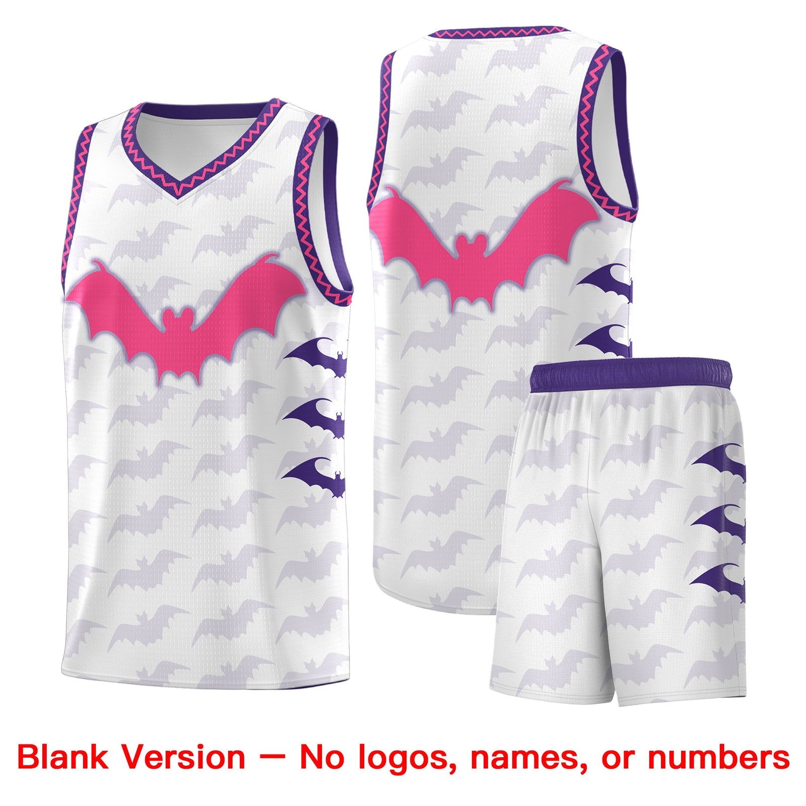 Custom White Pink Purple Bat Pattern Halloween Basketball Jersey | For Men,For Kid,For Youth,Sublimation Printed,Perfect for Training,Perfect for Parties,Add Name and Numbern | KXKSHOP