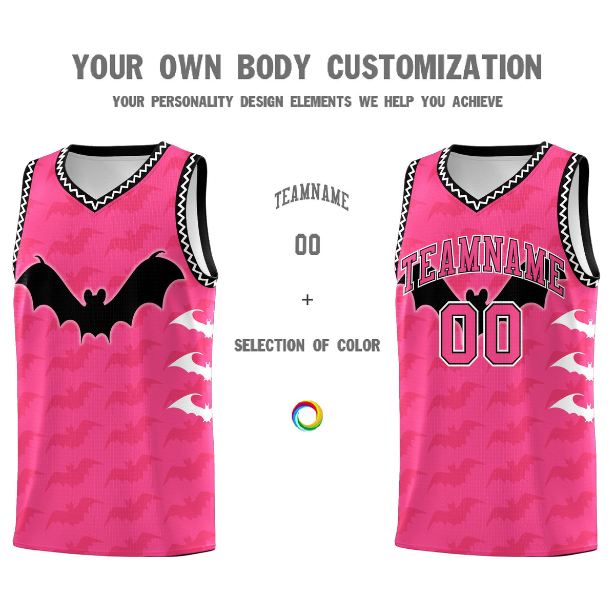 Custom Pink Black White Bat Pattern Halloween Basketball Jersey | For Men,For Kid,For Youth,Sublimation Printed,Perfect for Training,Perfect for Parties,Add Name and Numbern | KXKSHOP