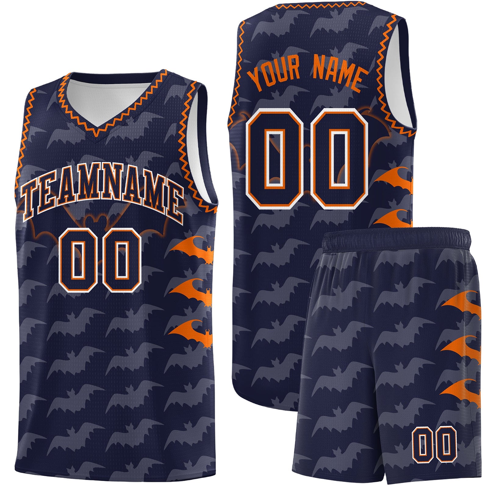 Custom Navy Orange Bat Pattern Halloween Basketball Jersey | For Men,For Kid,For Youth,Sublimation Printed,Perfect for Training,Perfect for Parties,Add Name and Numbern | KXKSHOP