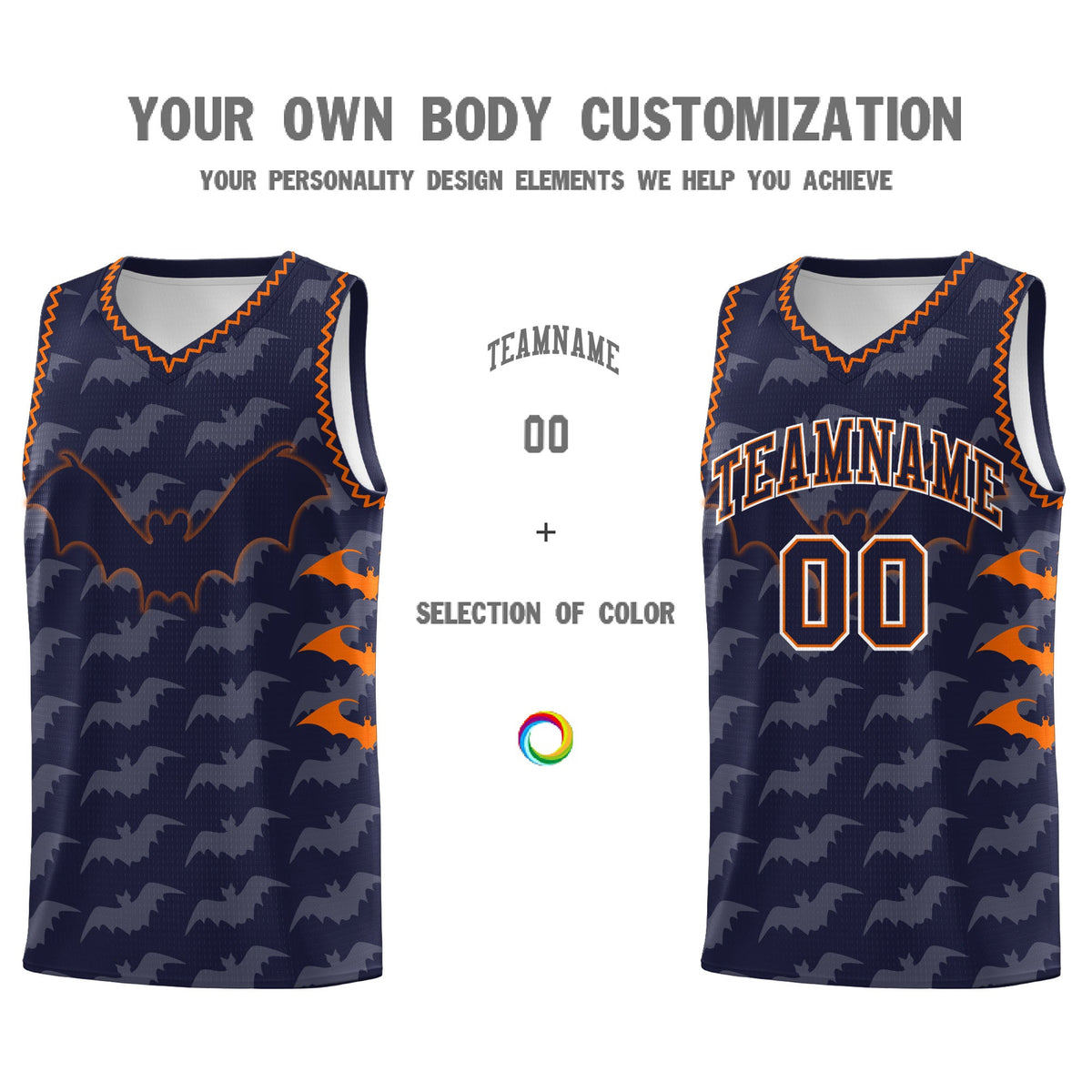 Custom Navy Orange Bat Pattern Halloween Basketball Jersey | For Men,For Kid,For Youth,Sublimation Printed,Perfect for Training,Perfect for Parties,Add Name and Numbern | KXKSHOP
