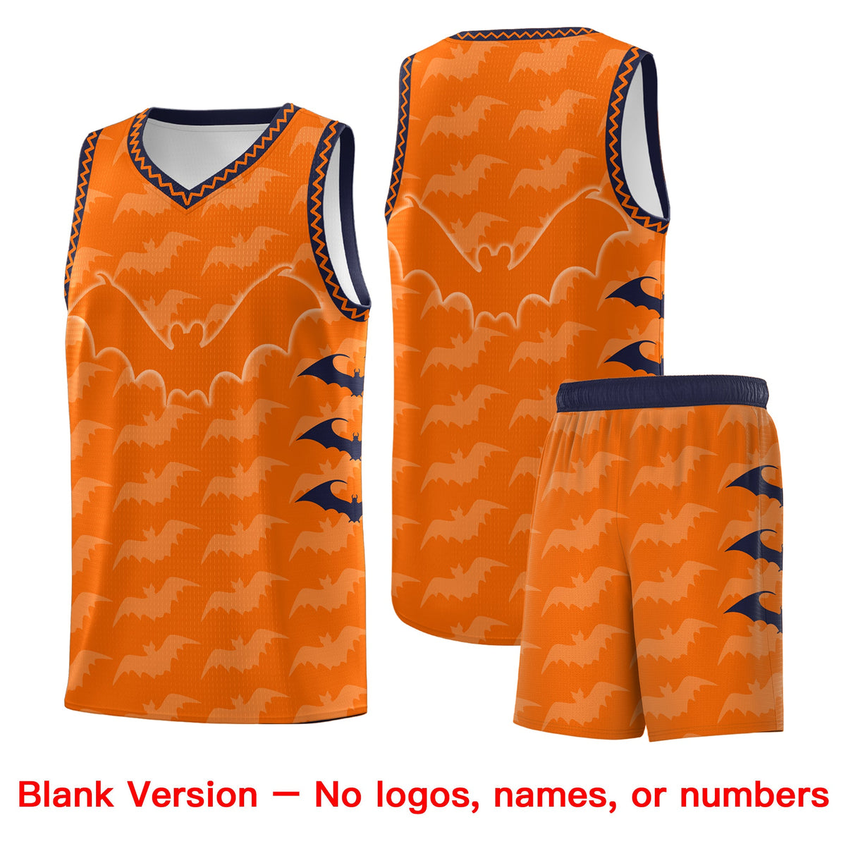 Custom Orange Navy White Bat Pattern Halloween Basketball Jersey | For Men,For Kid,For Youth,Sublimation Printed,Perfect for Training,Perfect for Parties,Add Name and Numbern | KXKSHOP
