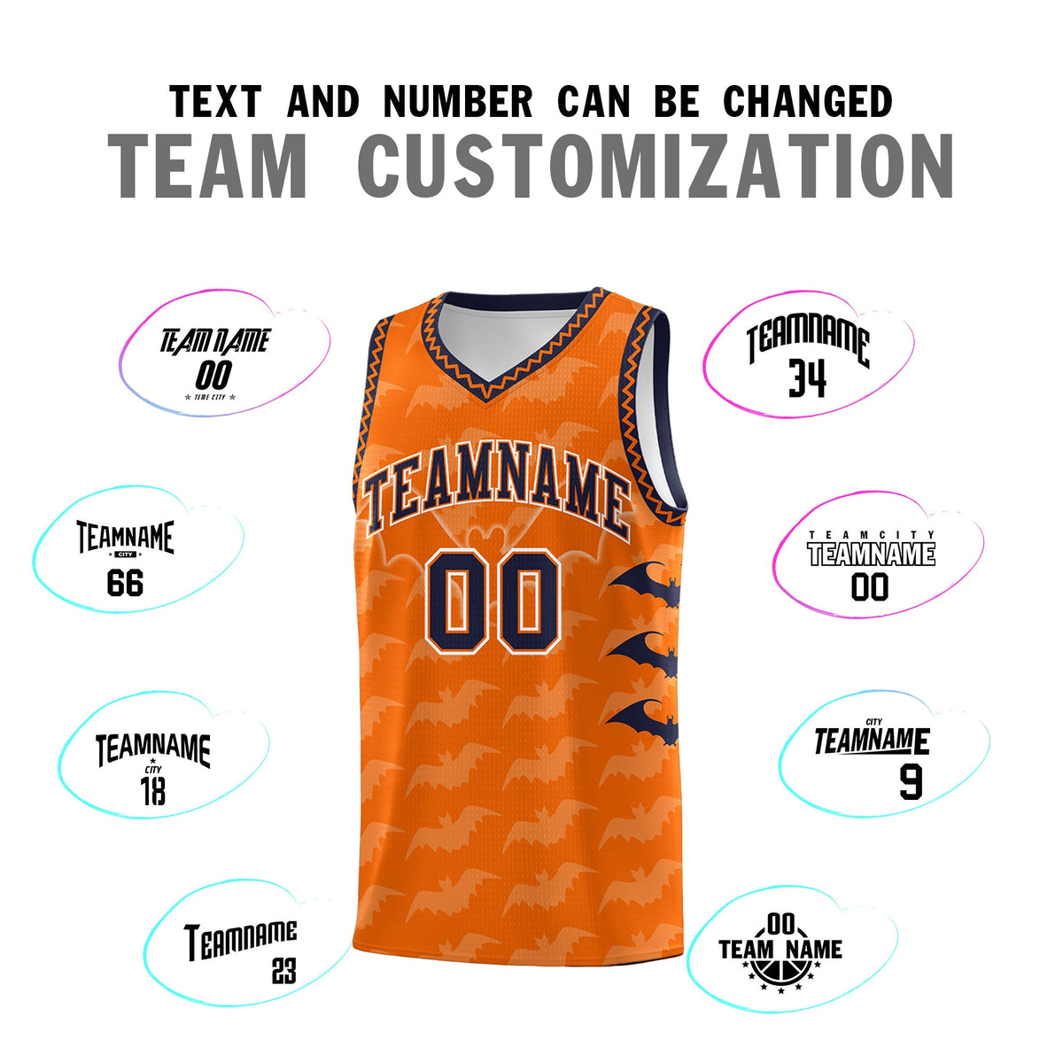 Custom Orange Navy White Bat Pattern Halloween Basketball Jersey | For Men,For Kid,For Youth,Sublimation Printed,Perfect for Training,Perfect for Parties,Add Name and Numbern | KXKSHOP