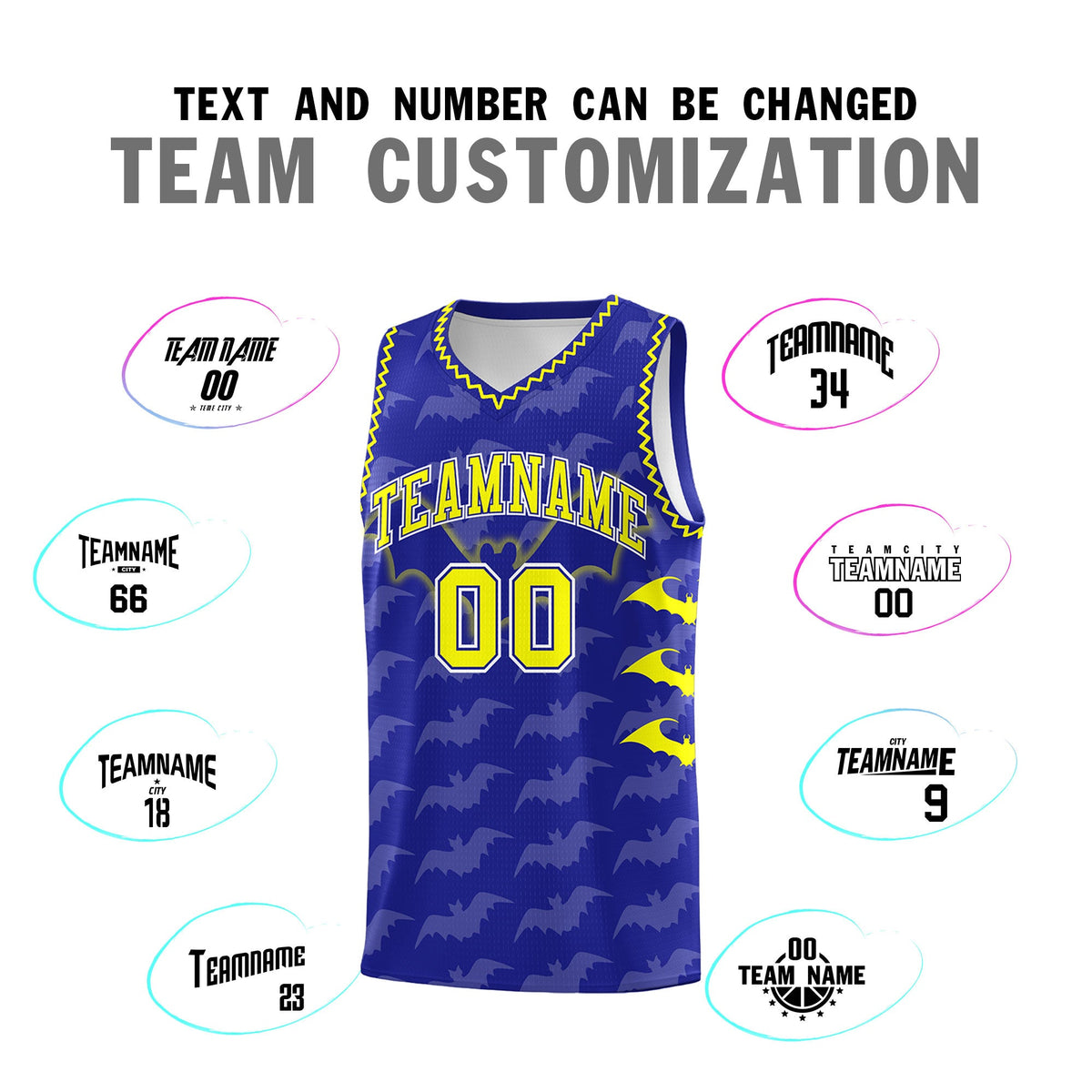 Custom Royal Fluorescent Yellow Bat Pattern Halloween Basketball Jersey | For Men,For Kid,For Youth,Sublimation Printed,Perfect for Training,Perfect for Parties,Add Name and Numbern | KXKSHOP