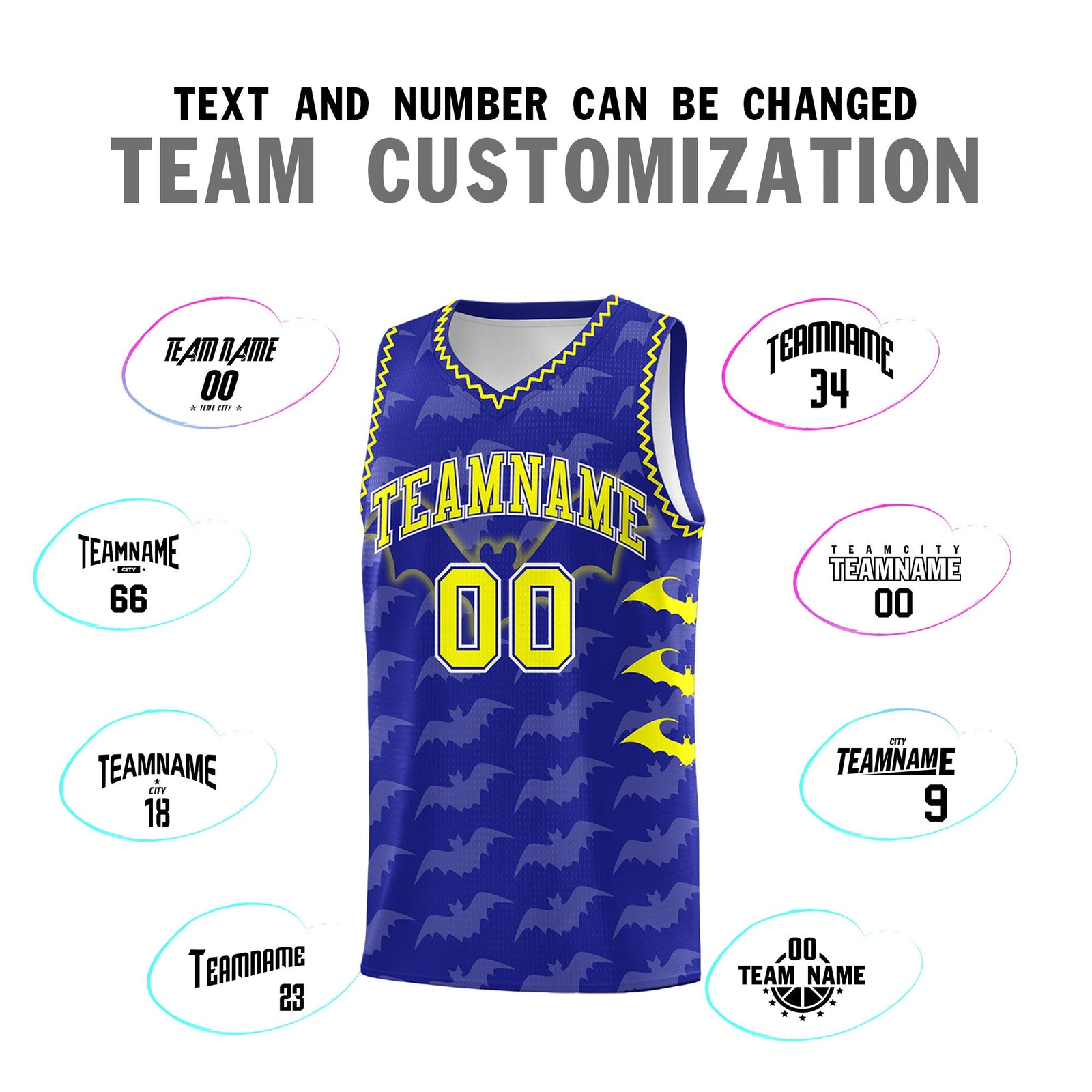 Custom Royal Fluorescent Yellow Bat Pattern Halloween Basketball Jersey | For Men,For Kid,For Youth,Sublimation Printed,Perfect for Training,Perfect for Parties,Add Name and Numbern | KXKSHOP