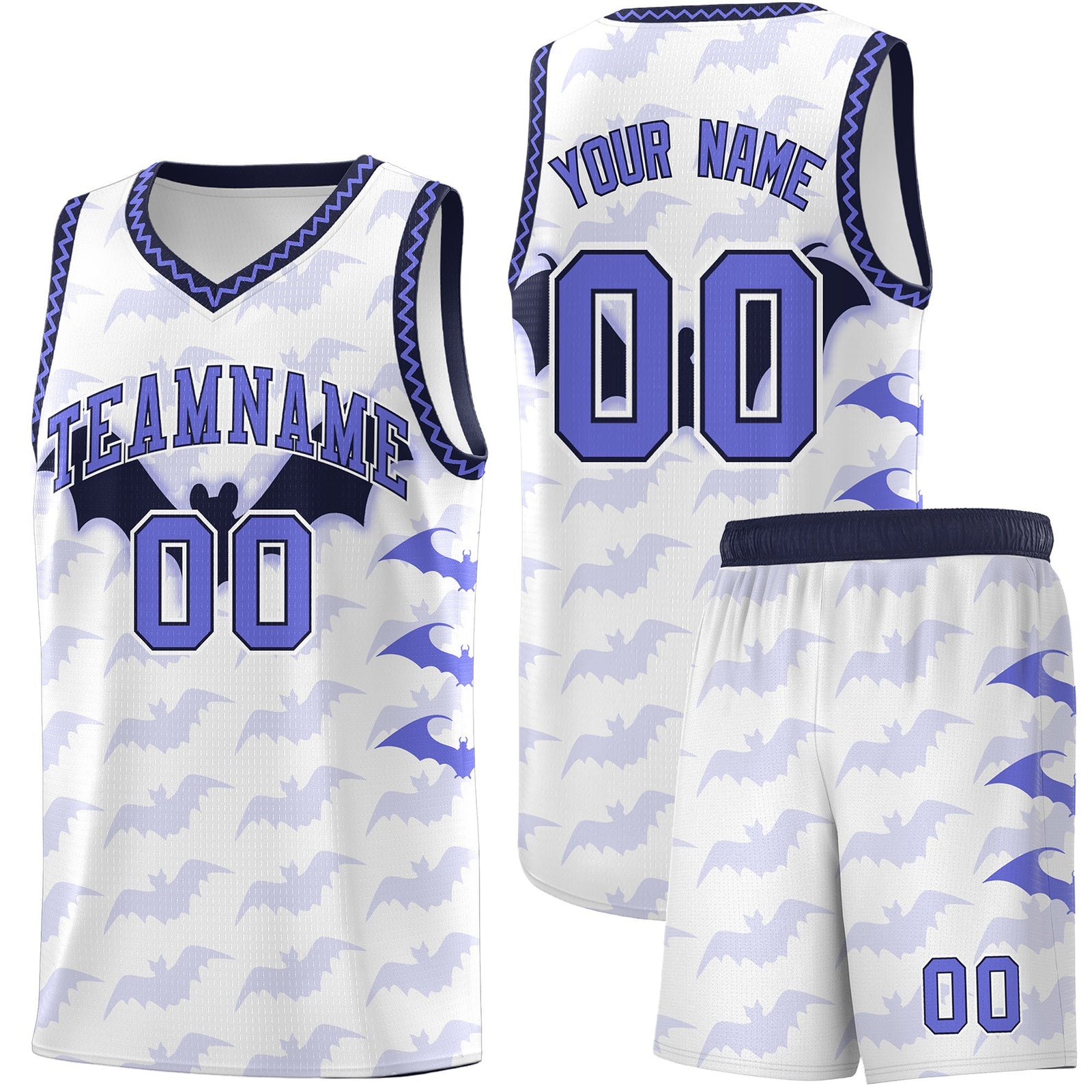 Custom White Purple Navy Bat Pattern Halloween Basketball Jersey | For Men,For Kid,For Youth,Sublimation Printed,Perfect for Training,Perfect for Parties,Add Name and Numbern | KXKSHOP