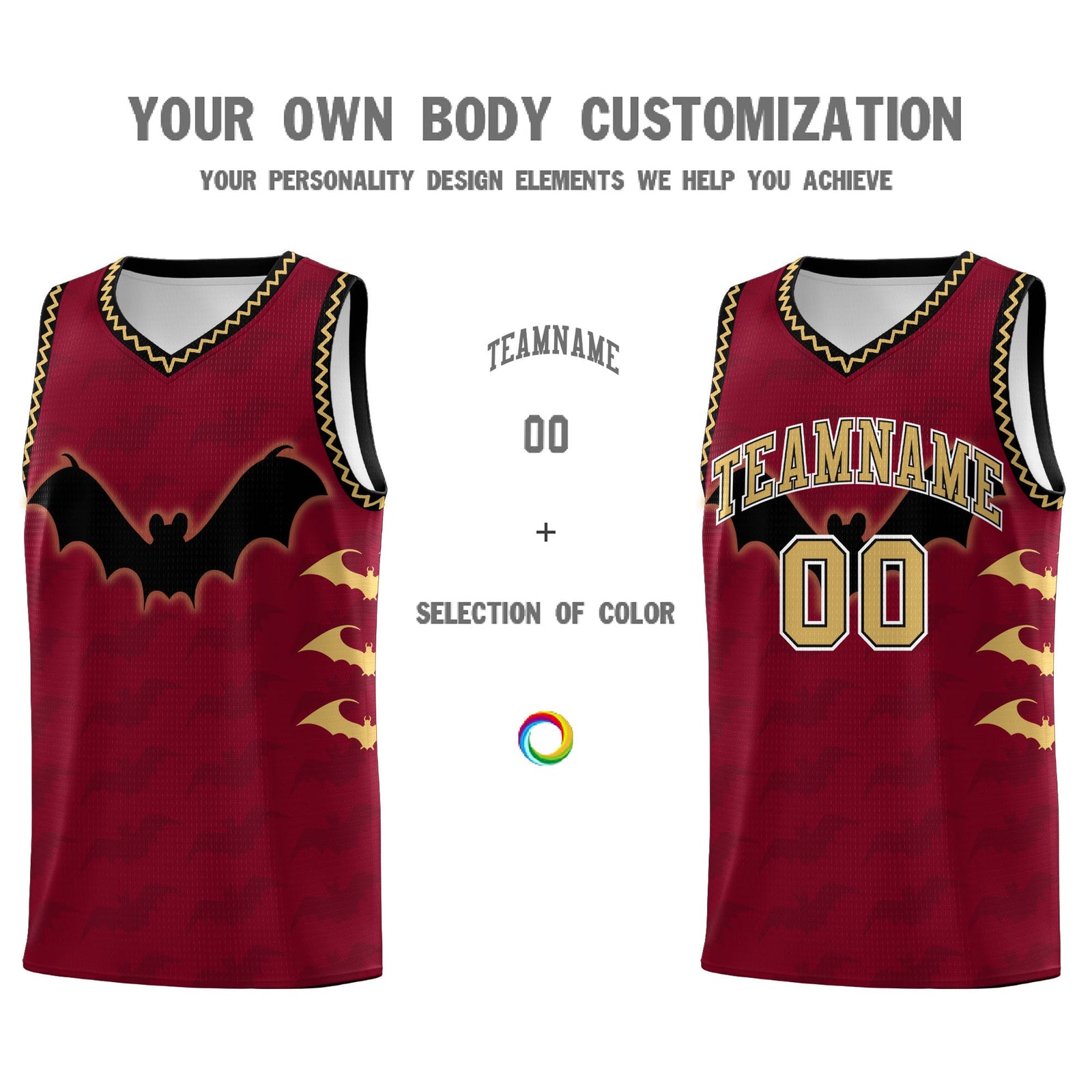 Custom Crimson Old Gold Bat Pattern Halloween Basketball Jersey | For Men,For Kid,For Youth,Sublimation Printed,Perfect for Training,Perfect for Parties,Add Name and Numbern | KXKSHOP