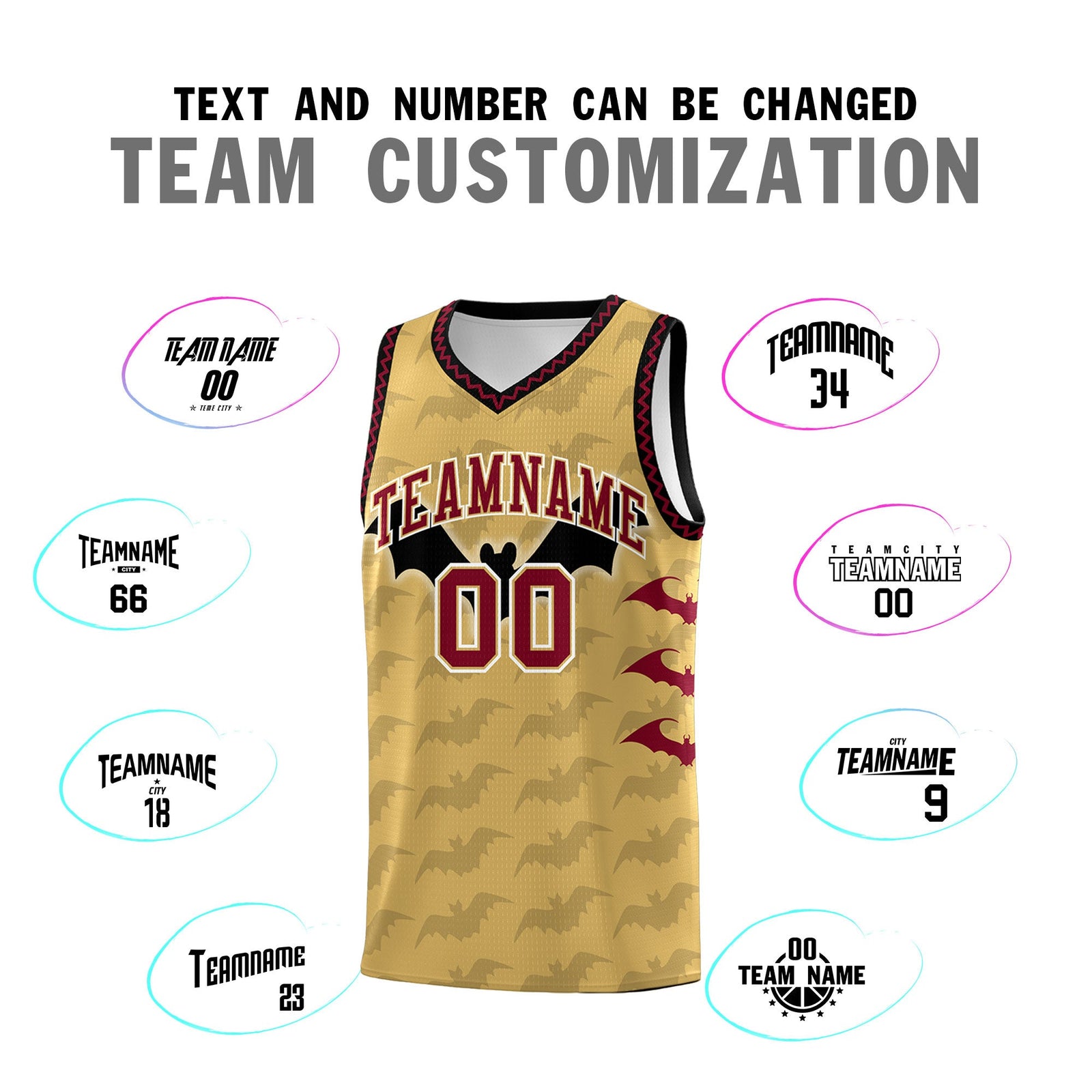 Custom Old Gold Crimson Bat Pattern Halloween Basketball Jersey | For Men,For Kid,For Youth,Sublimation Printed,Perfect for Training,Perfect for Parties,Add Name and Numbern | KXKSHOP