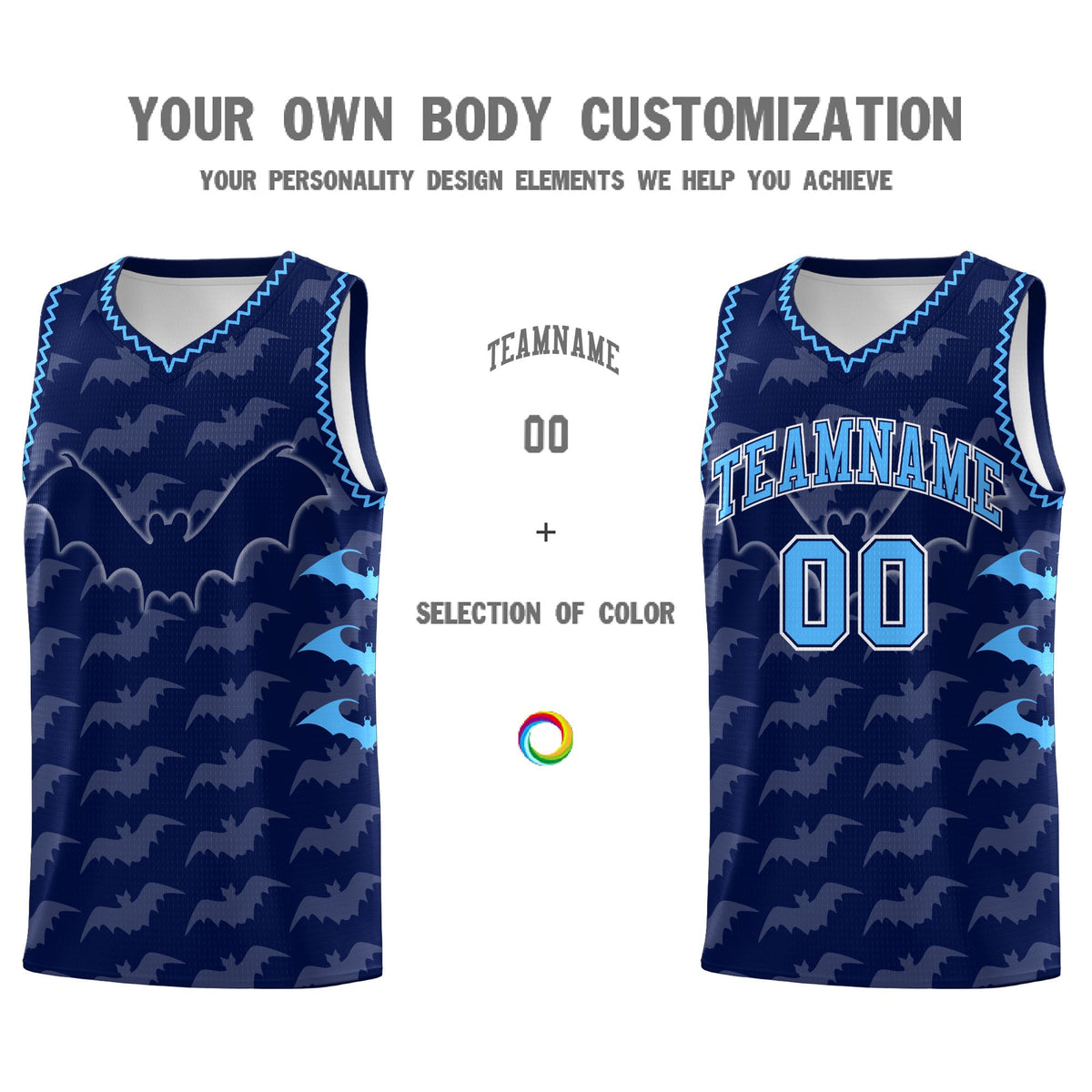 Custom Navy Powder Blue Bat Pattern Halloween Basketball Jersey | For Men,For Kid,For Youth,Sublimation Printed,Perfect for Training,Perfect for Parties,Add Name and Numbern | KXKSHOP
