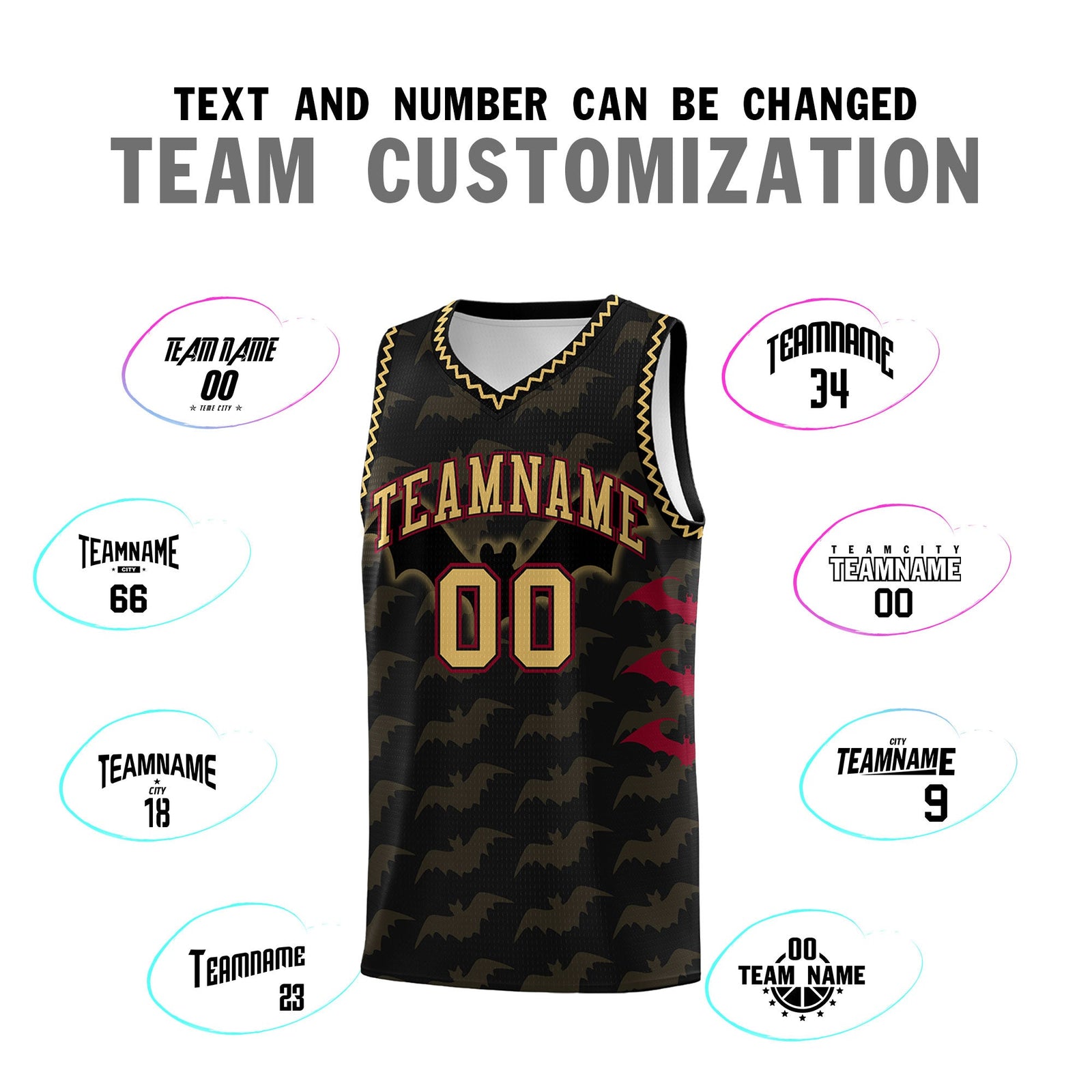 Custom Black Old Gold Crimson Bat Pattern Halloween Basketball Jersey | For Men,For Kid,For Youth,Sublimation Printed,Perfect for Training,Perfect for Parties,Add Name and Numbern | KXKSHOP