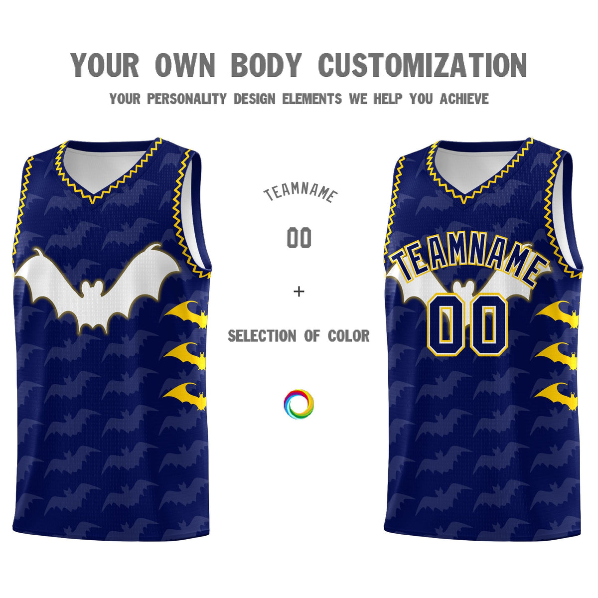 Custom Navy Gold Bat Pattern Halloween Basketball Jersey | For Men,For Kid,For Youth,Sublimation Printed,Perfect for Training,Perfect for Parties,Add Name and Numbern | KXKSHOP