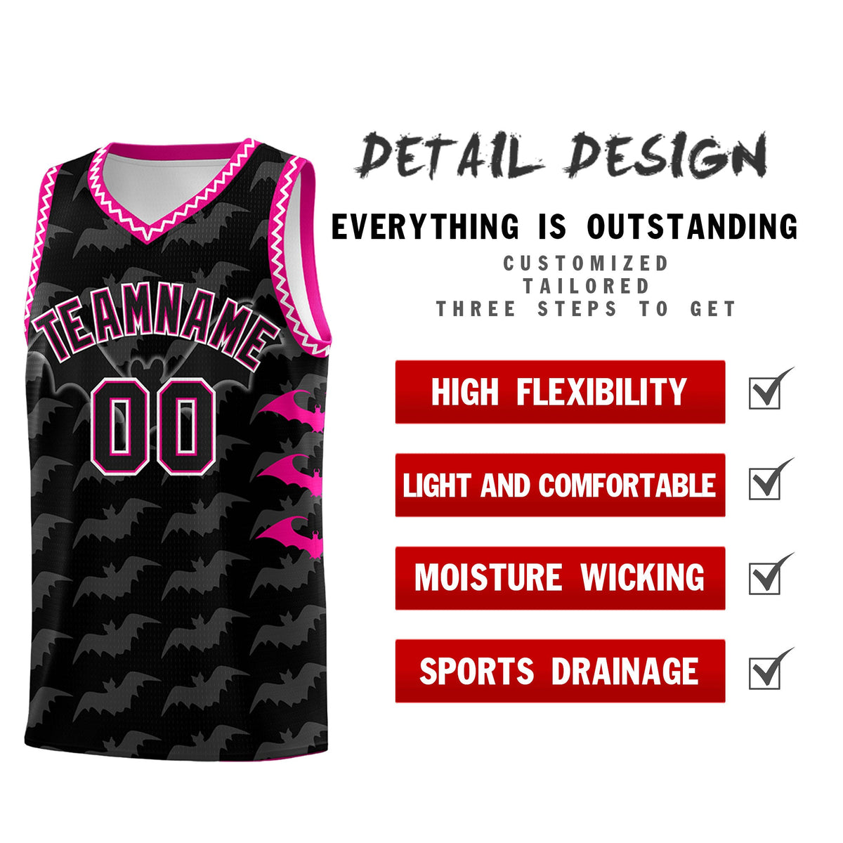 Custom Black White Bat Pattern Halloween Basketball Jersey | For Men,For Kid,For Youth,Sublimation Printed,Perfect for Training,Perfect for Parties,Add Name and Numbern | KXKSHOP