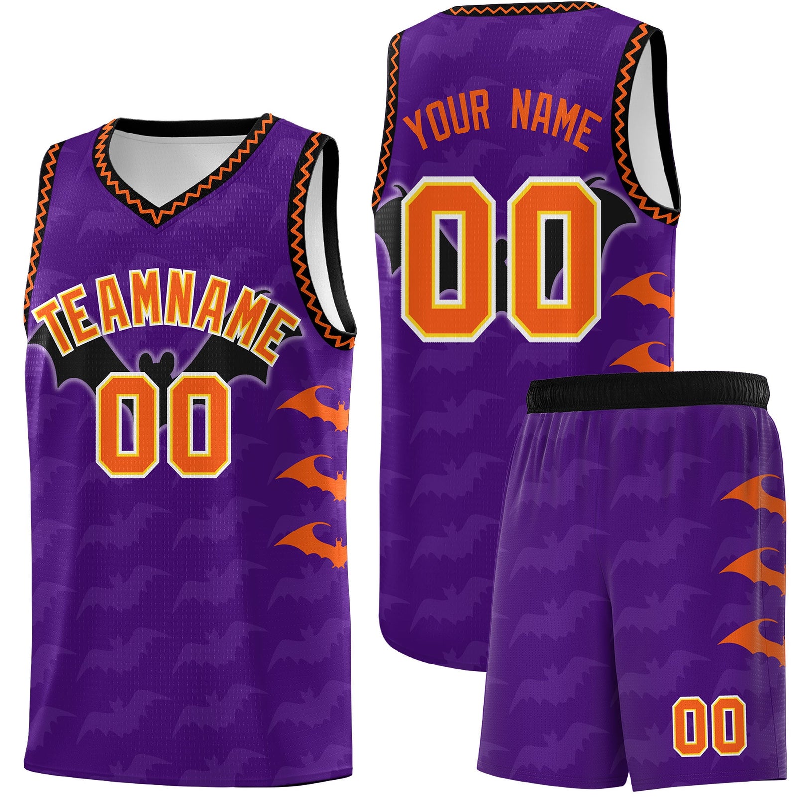 Custom Purple Orange Bat Pattern Halloween Basketball Jersey | For Men,For Kid,For Youth,Sublimation Printed,Perfect for Training,Perfect for Parties,Add Name and Numbern | KXKSHOP