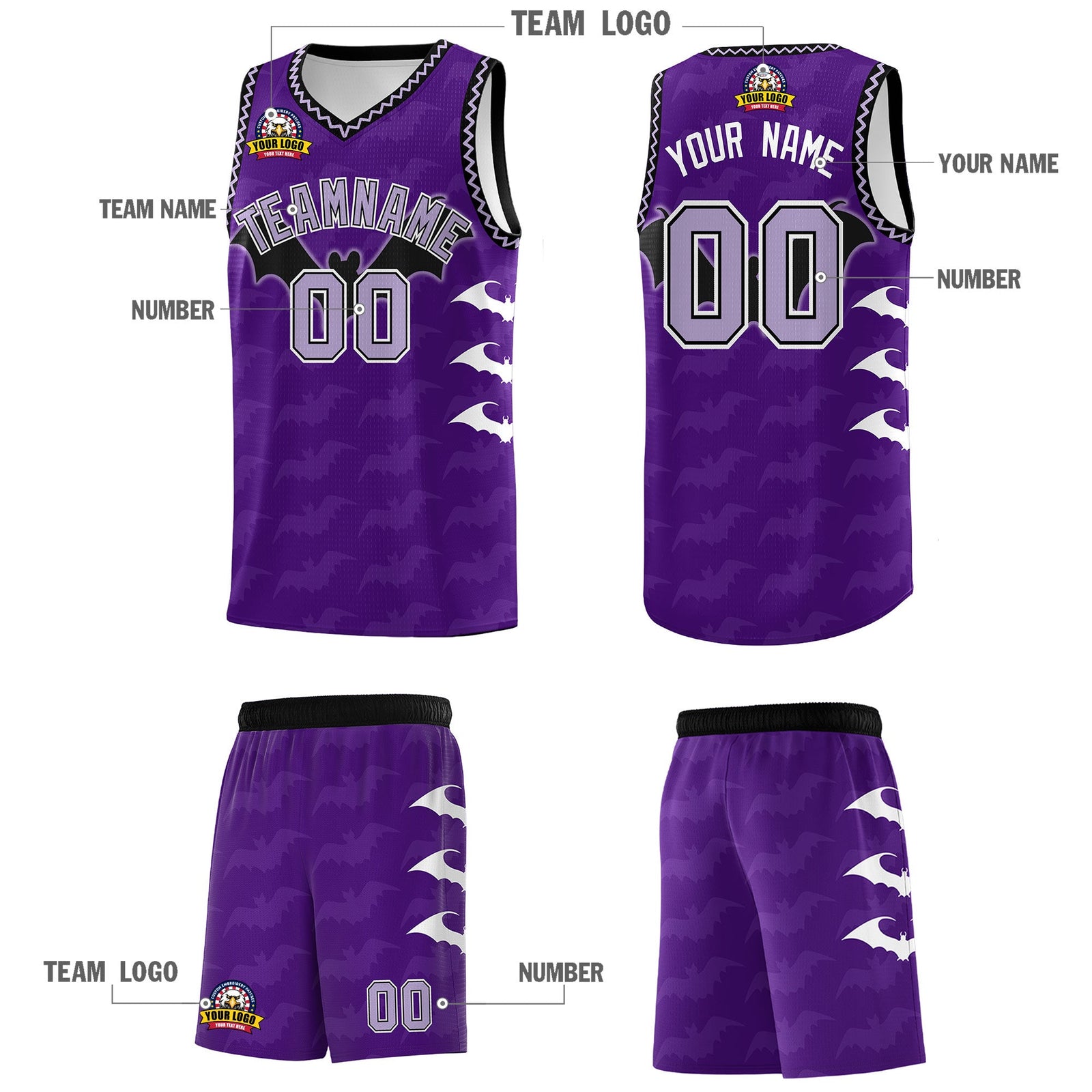 Custom Purple Light Purple Bat Pattern Halloween Basketball Jersey | For Men,For Kid,For Youth,Sublimation Printed,Perfect for Training,Perfect for Parties,Add Name and Numbern | KXKSHOP