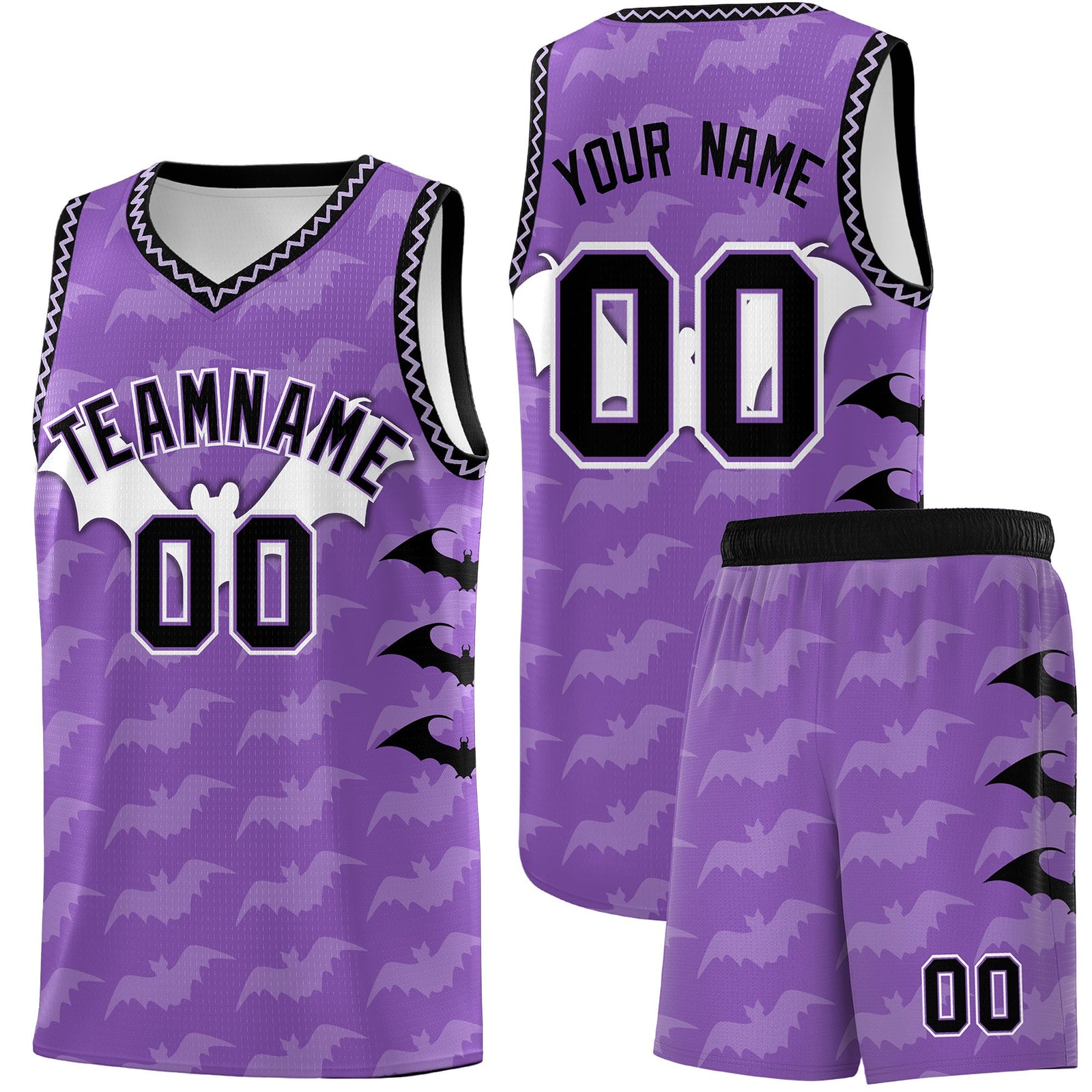 Custom Light Purple Bat Pattern Halloween Basketball Jersey | For Men,For Kid,For Youth,Sublimation Printed,Perfect for Training,Perfect for Parties,Add Name and Numbern | KXKSHOP