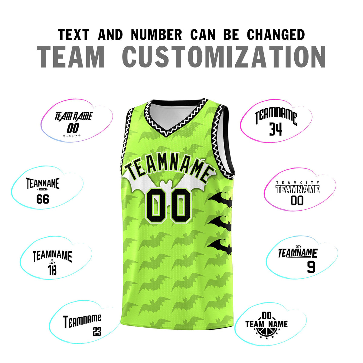 Custom Fluorescent Green White Bat Pattern Halloween Basketball Jersey | For Men,For Kid,For Youth,Sublimation Printed,Perfect for Training,Perfect for Parties,Add Name and Numbern | KXKSHOP