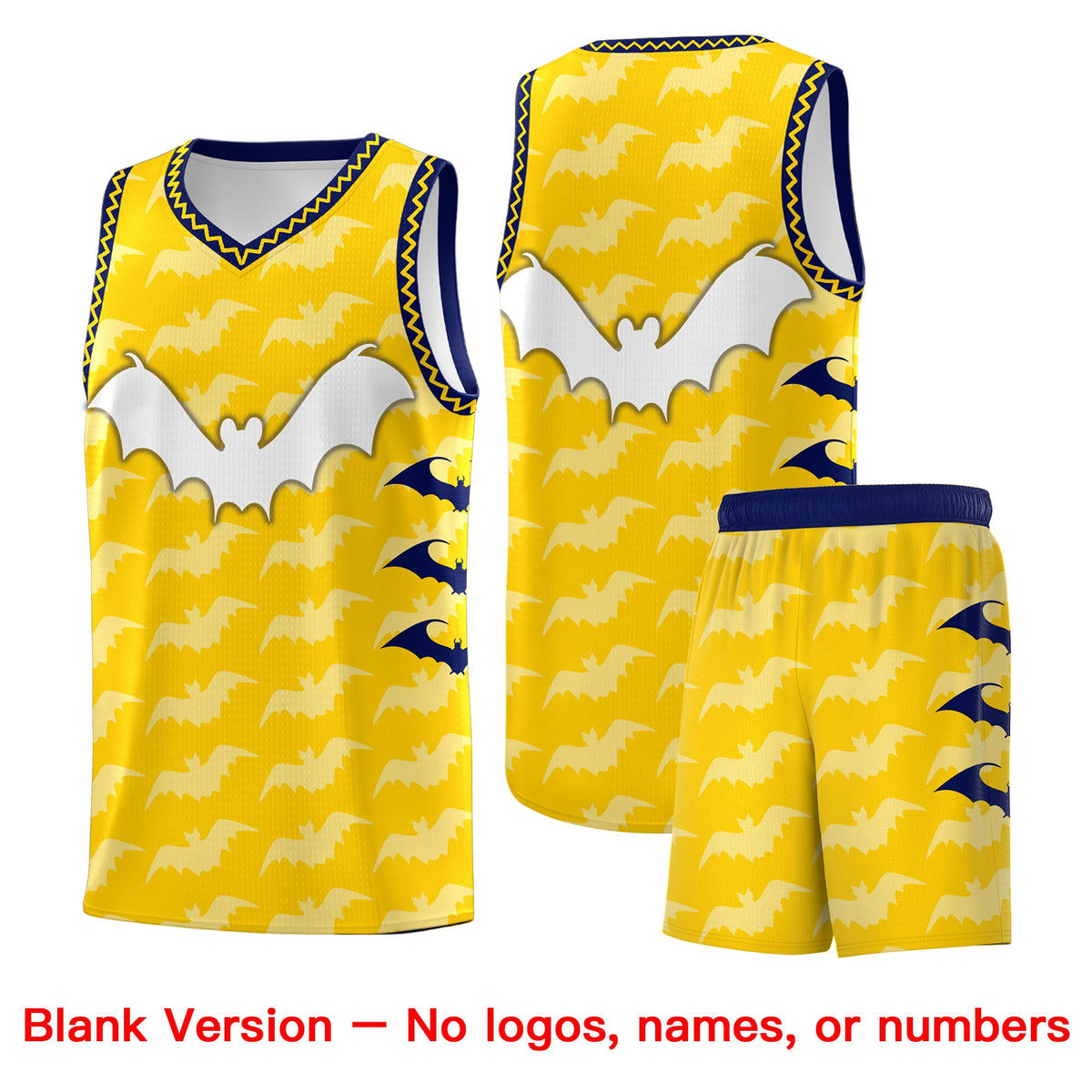 Custom Gold White Navy Bat Pattern Halloween Basketball Jersey | For Men,For Kid,For Youth,Sublimation Printed,Perfect for Training,Perfect for Parties,Add Name and Numbern | KXKSHOP