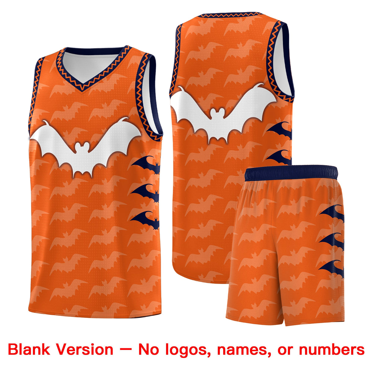 Custom Orange Navy Bat Pattern Halloween Basketball Jersey | For Men,For Kid,For Youth,Sublimation Printed,Perfect for Training,Perfect for Parties,Add Name and Numbern | KXKSHOP