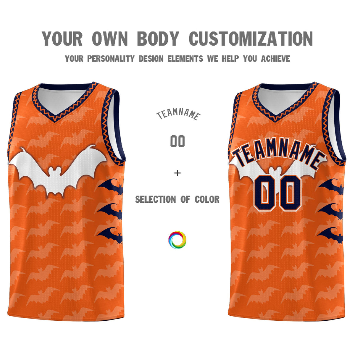 Custom Orange Navy Bat Pattern Halloween Basketball Jersey | For Men,For Kid,For Youth,Sublimation Printed,Perfect for Training,Perfect for Parties,Add Name and Numbern | KXKSHOP