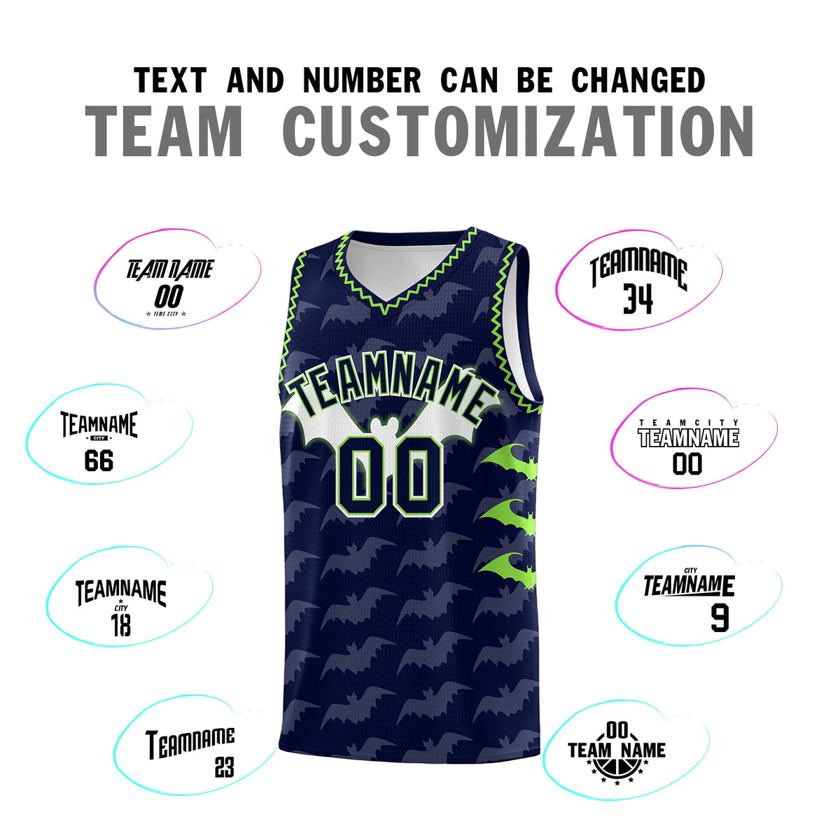 Custom Navy Fluorescent Green Bat Pattern Halloween Basketball Jersey | For Men,For Kid,For Youth,Sublimation Printed,Perfect for Training,Perfect for Parties,Add Name and Numbern | KXKSHOP
