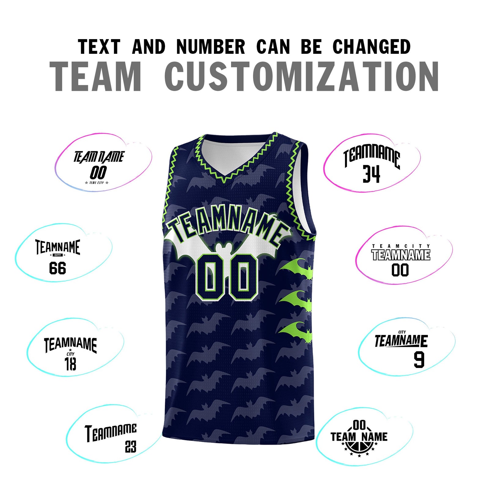 Custom Navy Fluorescent Green Bat Pattern Halloween Basketball Jersey | For Men,For Kid,For Youth,Sublimation Printed,Perfect for Training,Perfect for Parties,Add Name and Numbern | KXKSHOP