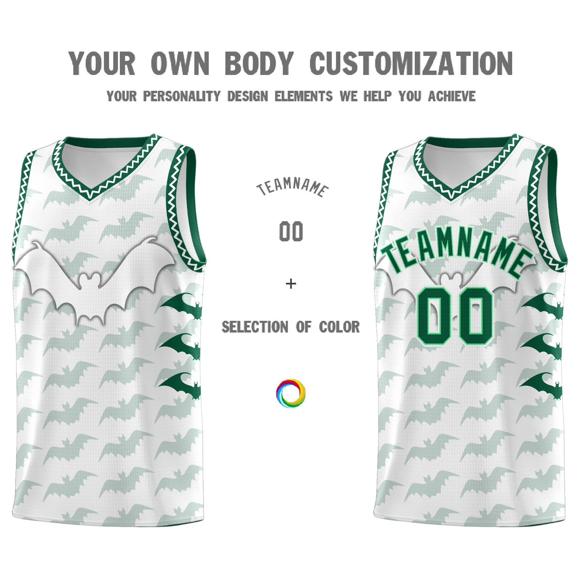Custom White Kelly Green Bat Pattern Halloween Basketball Jersey | For Men,For Kid,For Youth,Sublimation Printed,Perfect for Training,Perfect for Parties,Add Name and Numbern | KXKSHOP