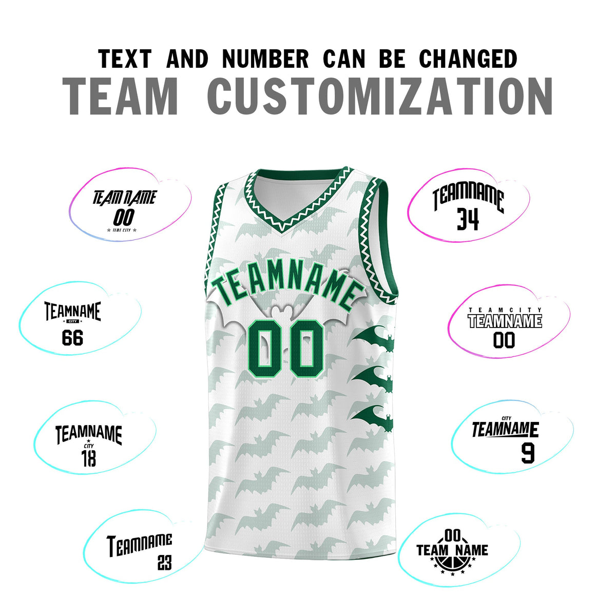 Custom White Kelly Green Bat Pattern Halloween Basketball Jersey | For Men,For Kid,For Youth,Sublimation Printed,Perfect for Training,Perfect for Parties,Add Name and Numbern | KXKSHOP