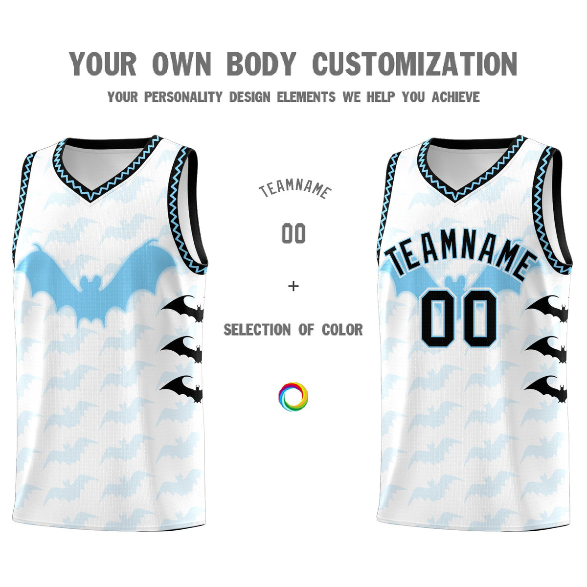 Custom White Light Blue Bat Pattern Halloween Basketball Jersey | For Men,For Kid,For Youth,Sublimation Printed,Perfect for Training,Perfect for Parties,Add Name and Numbern | KXKSHOP