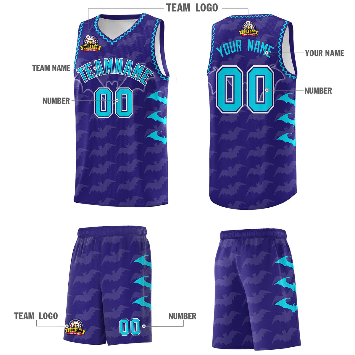 Custom Royal Sky Blue Bat Pattern Halloween Basketball Jersey | For Men,For Kid,For Youth,Sublimation Printed,Perfect for Training,Perfect for Parties,Add Name and Numbern | KXKSHOP