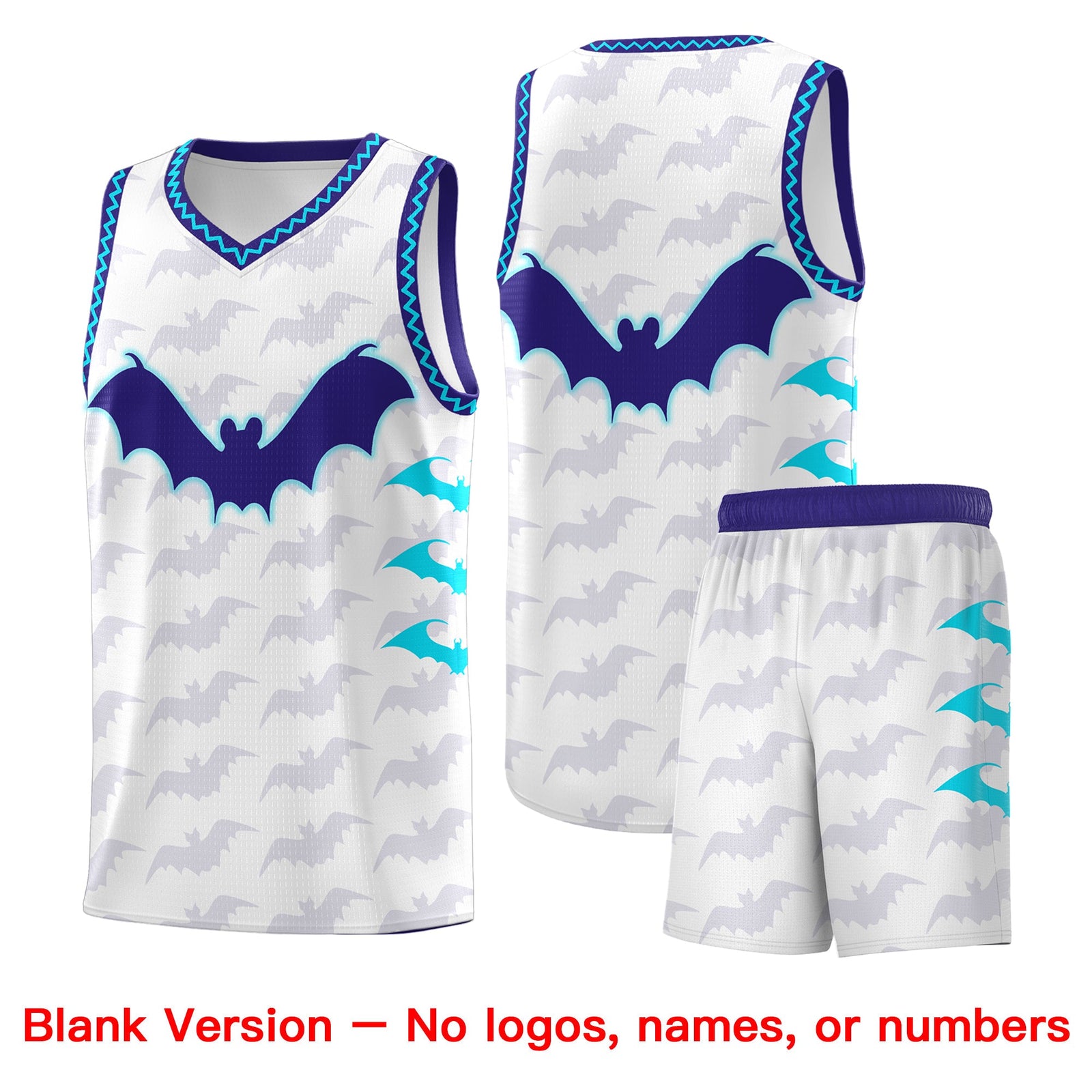 Custom White Sky Blue Bat Pattern Halloween Basketball Jersey | For Men,For Kid,For Youth,Sublimation Printed,Perfect for Training,Perfect for Parties,Add Name and Numbern | KXKSHOP