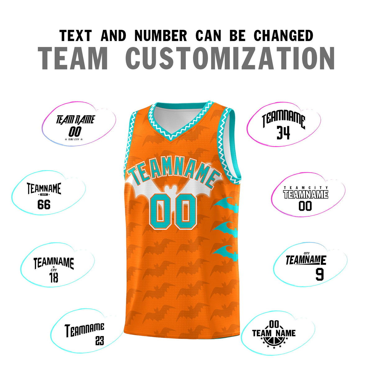 Custom Orange Aqua Bat Pattern Halloween Basketball Jersey | For Men,For Kid,For Youth,Sublimation Printed,Perfect for Training,Perfect for Parties,Add Name and Numbern | KXKSHOP