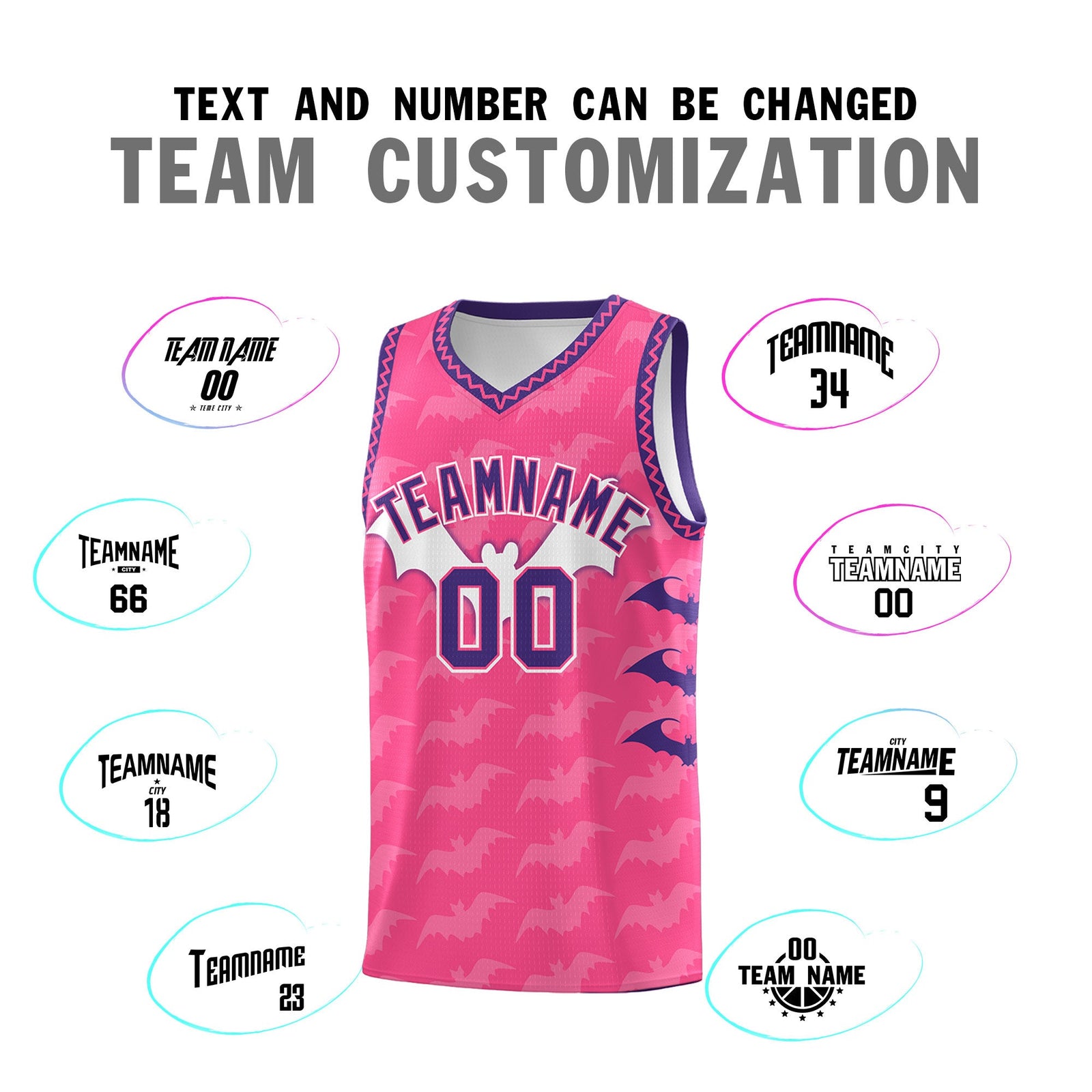 Custom Pink Purple Bat Pattern Halloween Basketball Jersey | For Men,For Kid,For Youth,Sublimation Printed,Perfect for Training,Perfect for Parties,Add Name and Numbern | KXKSHOP