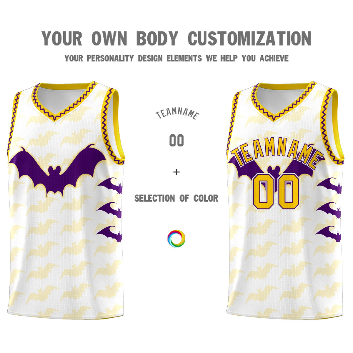 Custom White Purple Gold Bat Pattern Halloween Basketball Jersey | For Men,For Kid,For Youth,Sublimation Printed,Perfect for Training,Perfect for Parties,Add Name and Numbern | KXKSHOP