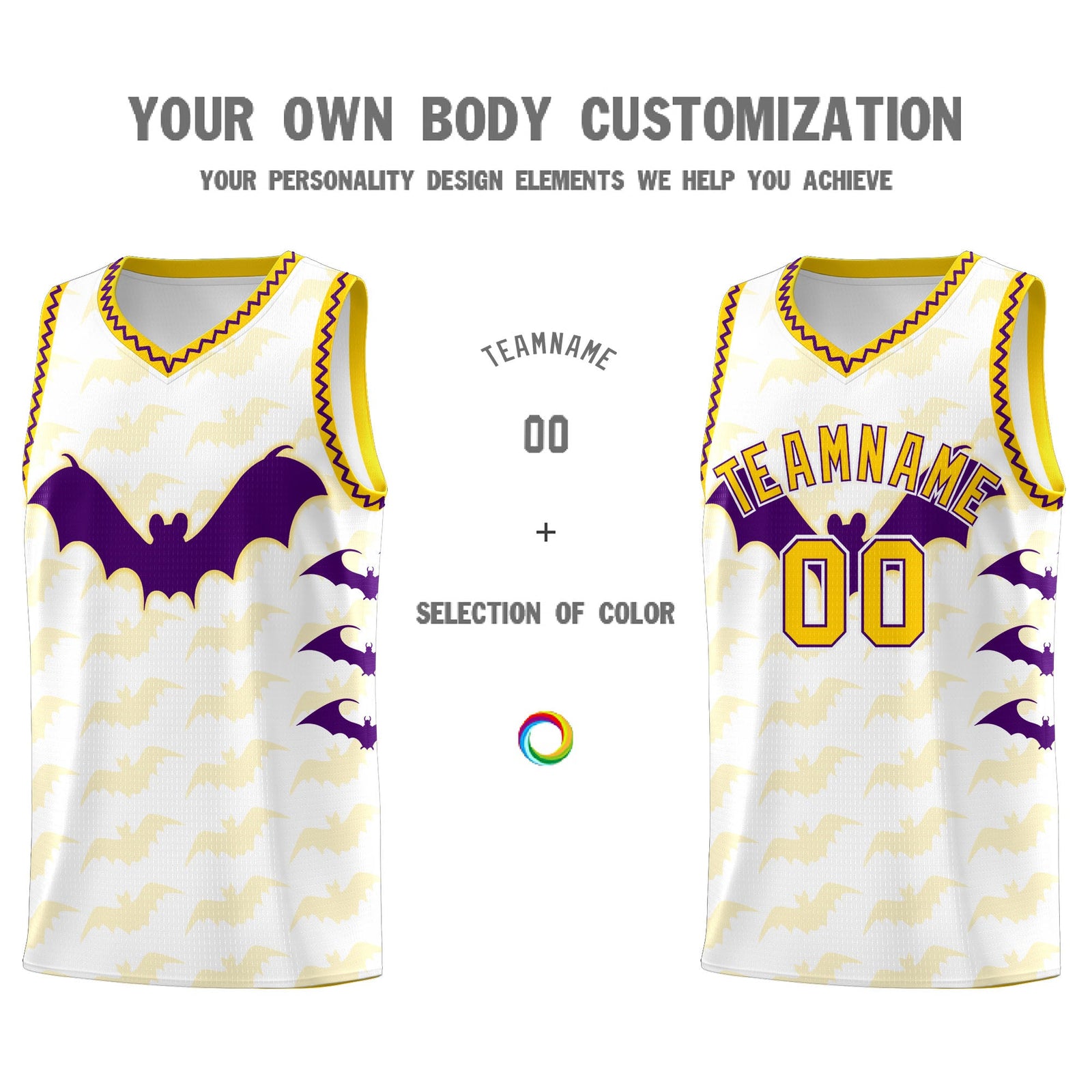 Custom White Purple Gold Bat Pattern Halloween Basketball Jersey | For Men,For Kid,For Youth,Sublimation Printed,Perfect for Training,Perfect for Parties,Add Name and Numbern | KXKSHOP