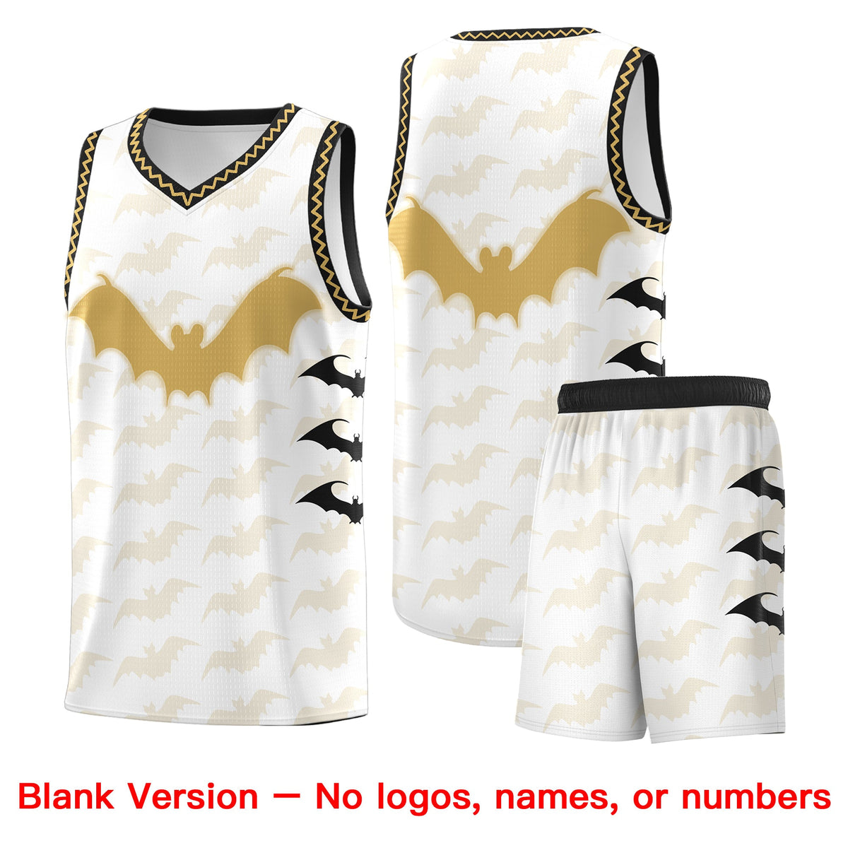 Custom White Old Gold Bat Pattern Halloween Basketball Jersey | For Men,For Kid,For Youth,Sublimation Printed,Perfect for Training,Perfect for Parties,Add Name and Numbern | KXKSHOP