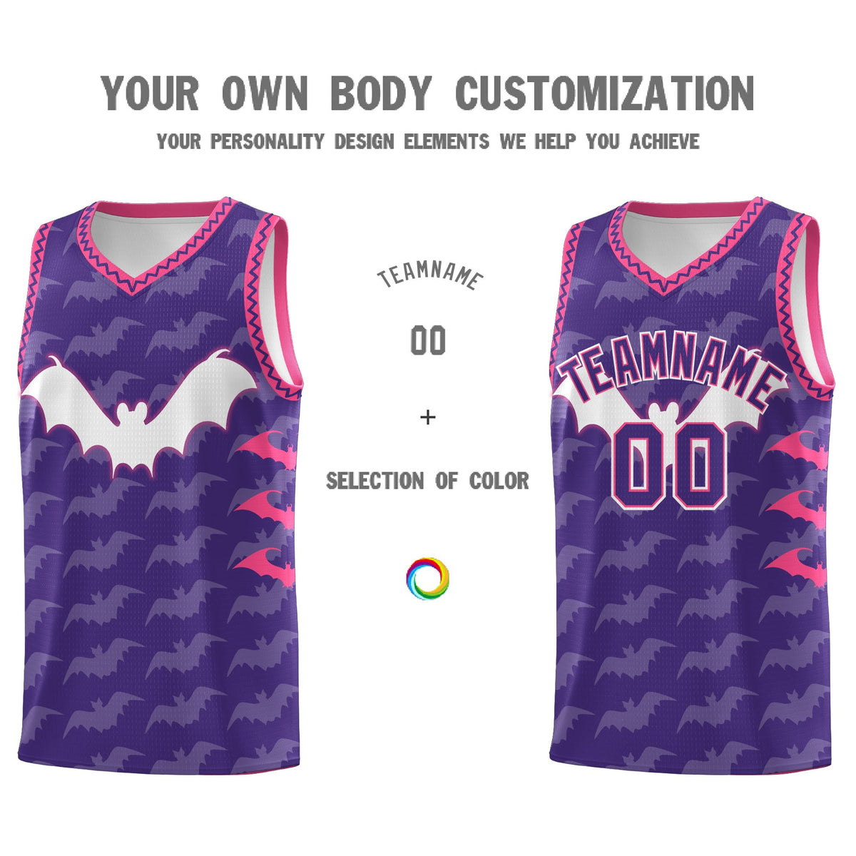 Custom Purple White Pink Bat Pattern Halloween Basketball Jersey | For Men,For Kid,For Youth,Sublimation Printed,Perfect for Training,Perfect for Parties,Add Name and Numbern | KXKSHOP