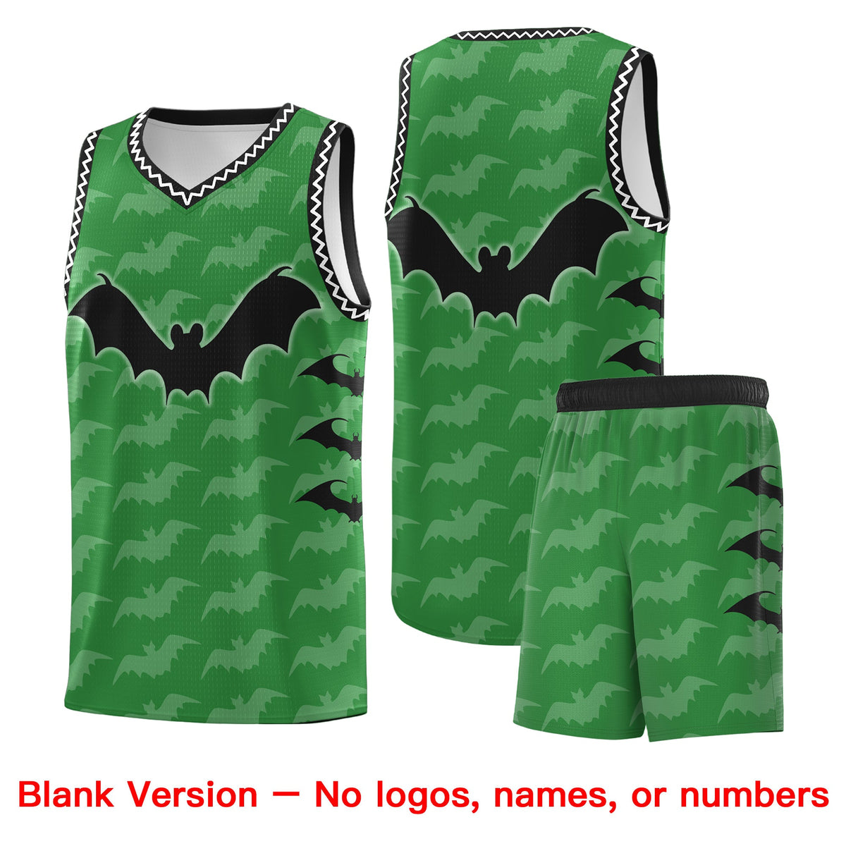 Custom Kelly Green White Black Bat Pattern Halloween Basketball Jersey | For Men,For Kid,For Youth,Sublimation Printed,Perfect for Training,Perfect for Parties,Add Name and Numbern | KXKSHOP