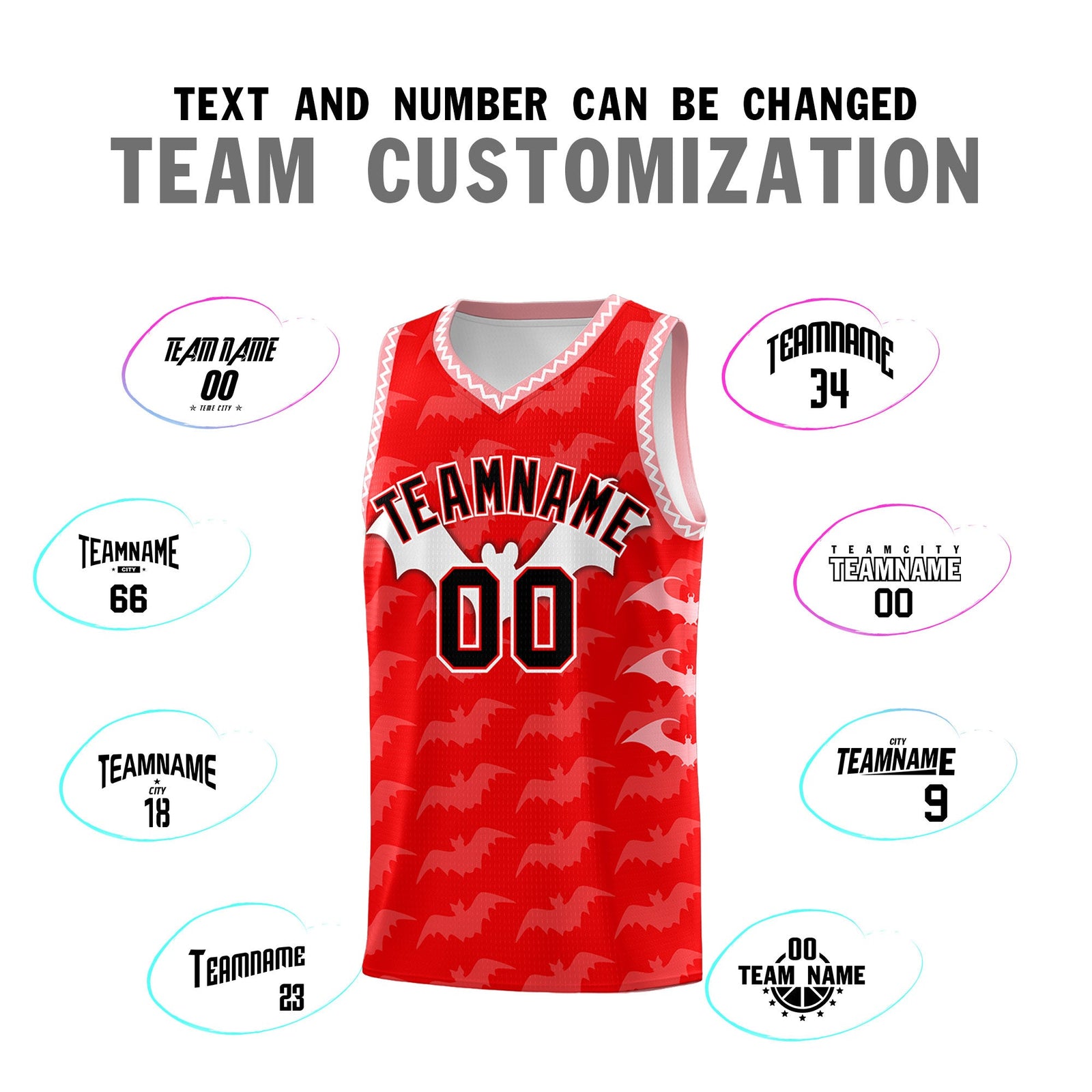 Custom Light Red White Bat Pattern Halloween Basketball Jersey | For Men,For Kid,For Youth,Sublimation Printed,Perfect for Training,Perfect for Parties,Add Name and Numbern | KXKSHOP