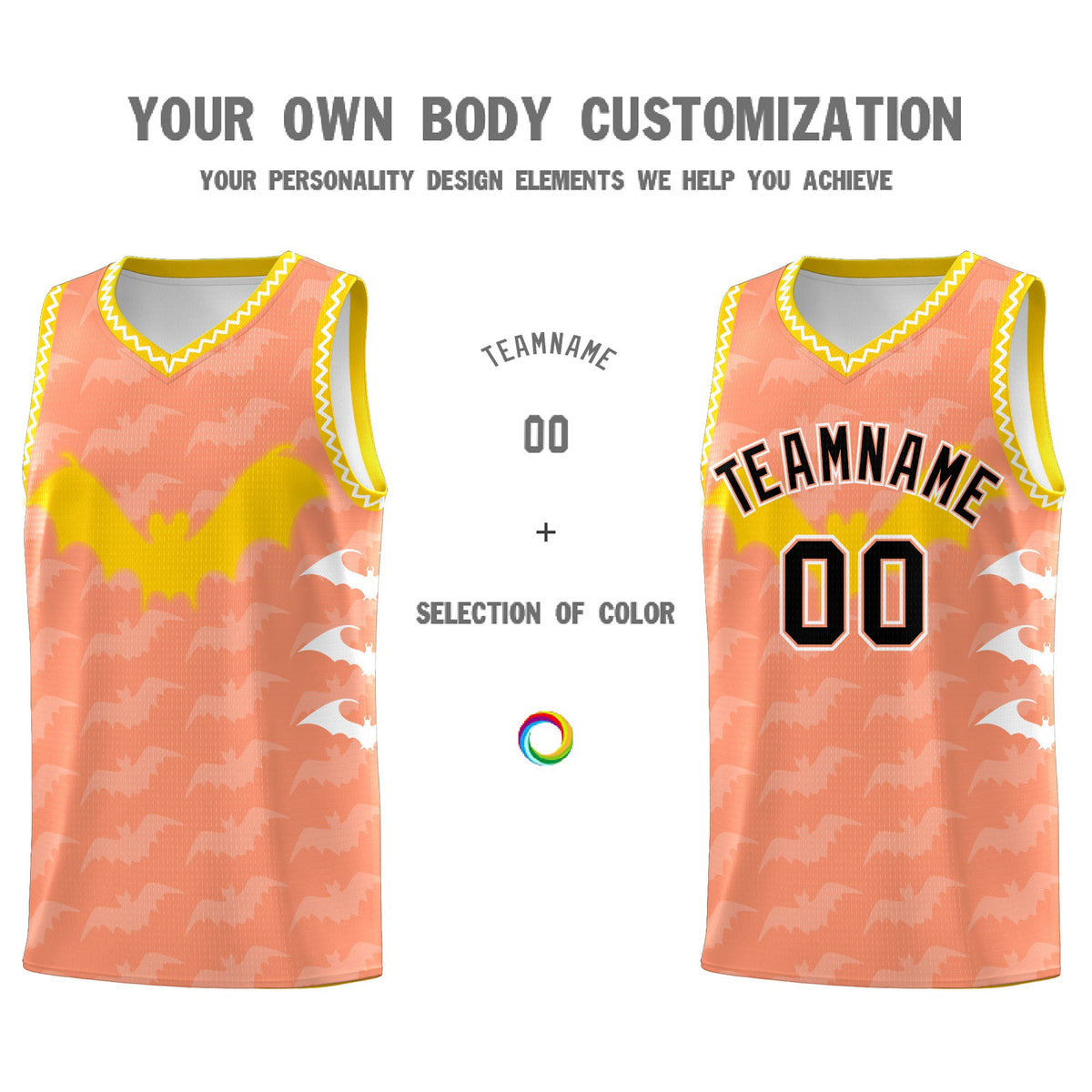 Custom Light Orange White Bat Pattern Halloween Basketball Jersey | For Men,For Kid,For Youth,Sublimation Printed,Perfect for Training,Perfect for Parties,Add Name and Numbern | KXKSHOP