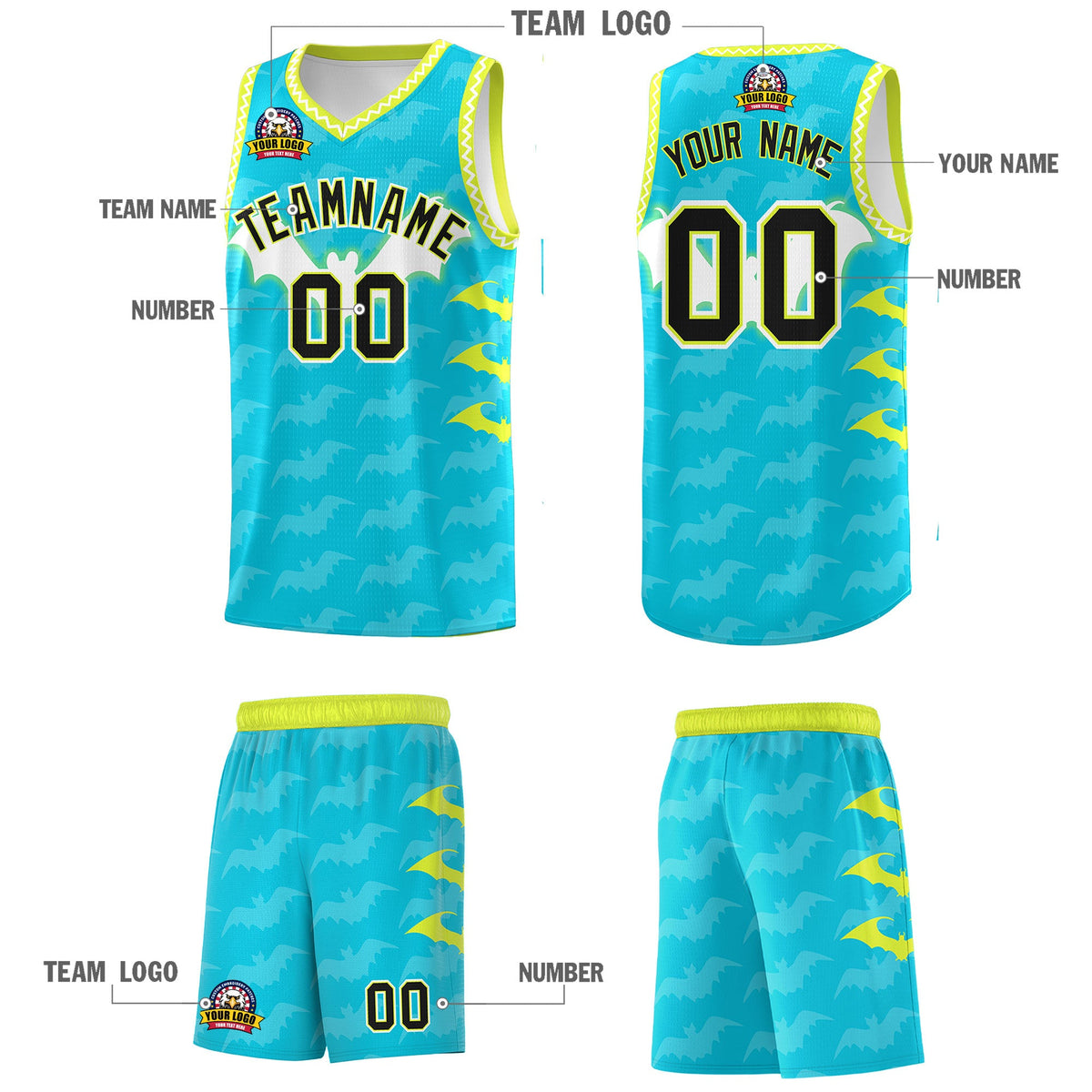 Custom Sky Blue White Bat Pattern Halloween Basketball Jersey | For Men,For Kid,For Youth,Sublimation Printed,Perfect for Training,Perfect for Parties,Add Name and Numbern | KXKSHOP