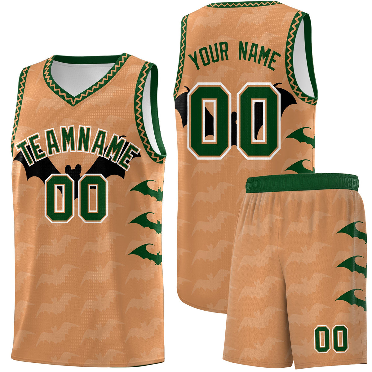 Custom Buckskin Brown Bat Pattern Halloween Basketball Jersey | For Men,For Kid,For Youth,Sublimation Printed,Perfect for Training,Perfect for Parties,Add Name and Numbern | KXKSHOP