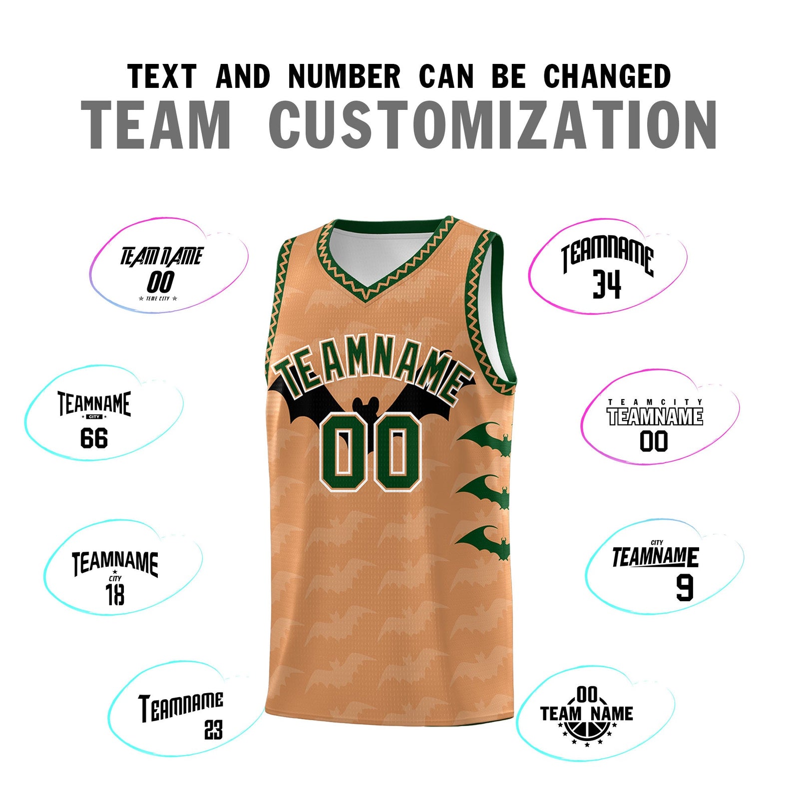 Custom Buckskin Brown Bat Pattern Halloween Basketball Jersey | For Men,For Kid,For Youth,Sublimation Printed,Perfect for Training,Perfect for Parties,Add Name and Numbern | KXKSHOP