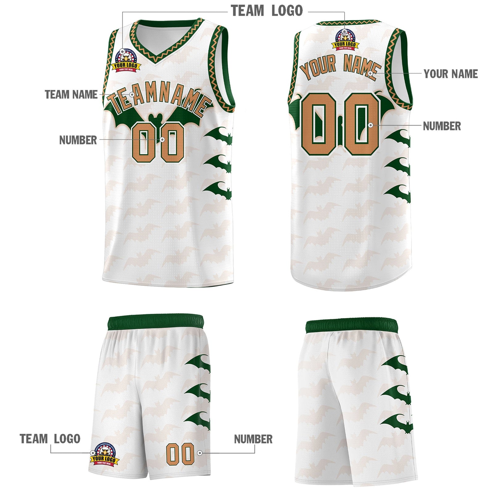 Custom White Buckskin Brown Bat Pattern Halloween Basketball Jersey | For Men,For Kid,For Youth,Sublimation Printed,Perfect for Training,Perfect for Parties,Add Name and Numbern | KXKSHOP