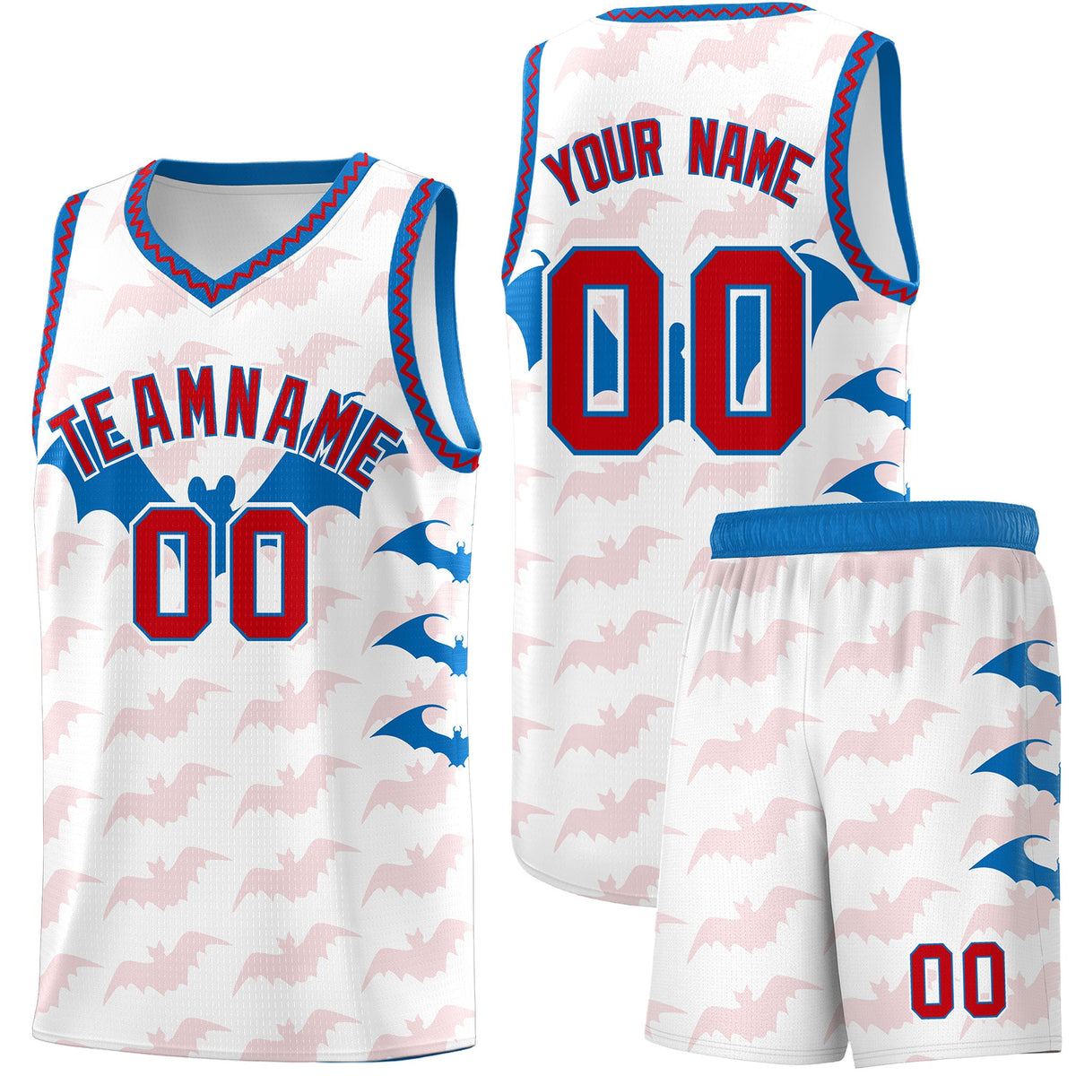 Custom White Red Royal Bat Pattern Halloween Basketball Jersey | For Men,For Kid,For Youth,Sublimation Printed,Perfect for Training,Perfect for Parties,Add Name and Numbern | KXKSHOP